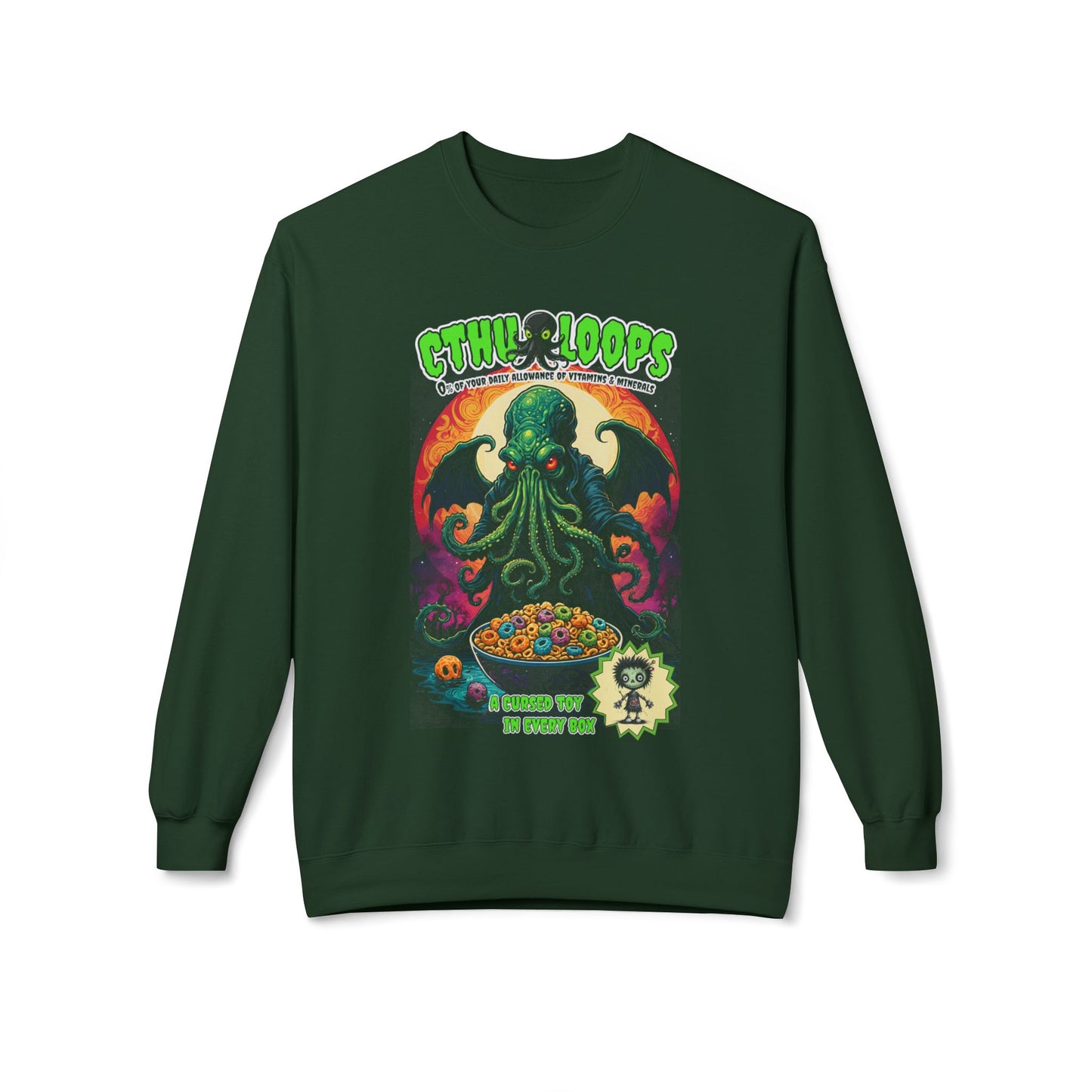 Cthu-Loops Parody Sweatshirt, Halloween, Cthulhu Fan Gift, Elder God Shirt, Lovecraftian Apparel, Black Green Unisex Jumper, Cereal Killer