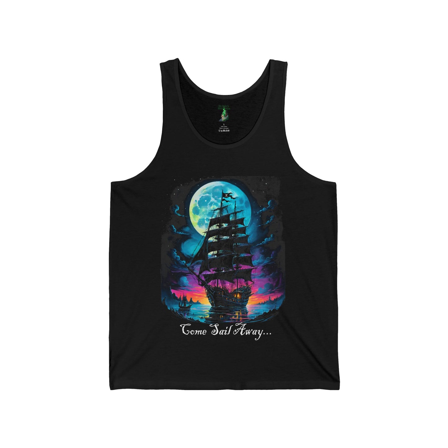 Pirate Ship Tank Top, Unisex Jersey, Nautical Enthusiasts Gift, Salt Life Tee, Pirate Lover Shirt, Sunset Moon Beachwear