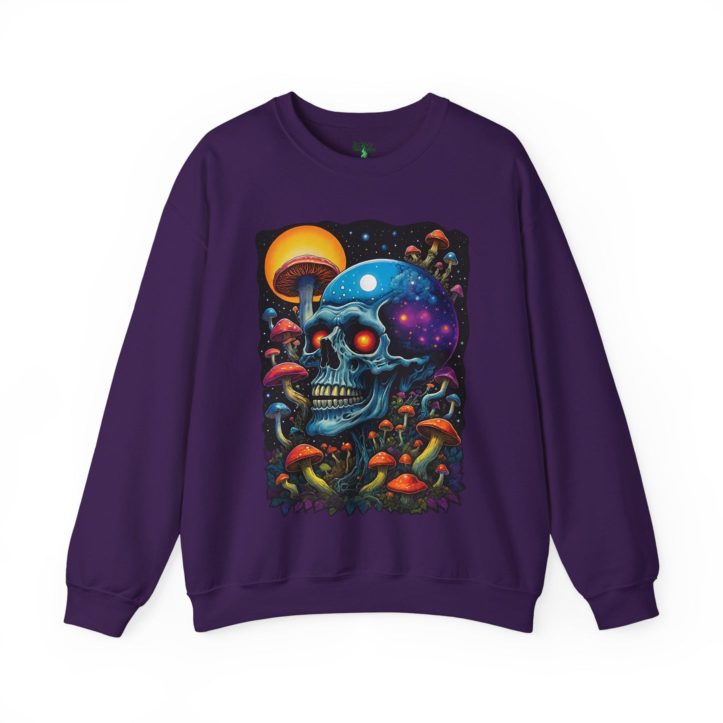 Cosmic Skull Sweatshirt, Unisex Crewneck for Astrology Lovers, Surreal Art Gift, Grunge Aesthetic, Festival Wear, Mushroom Vibes