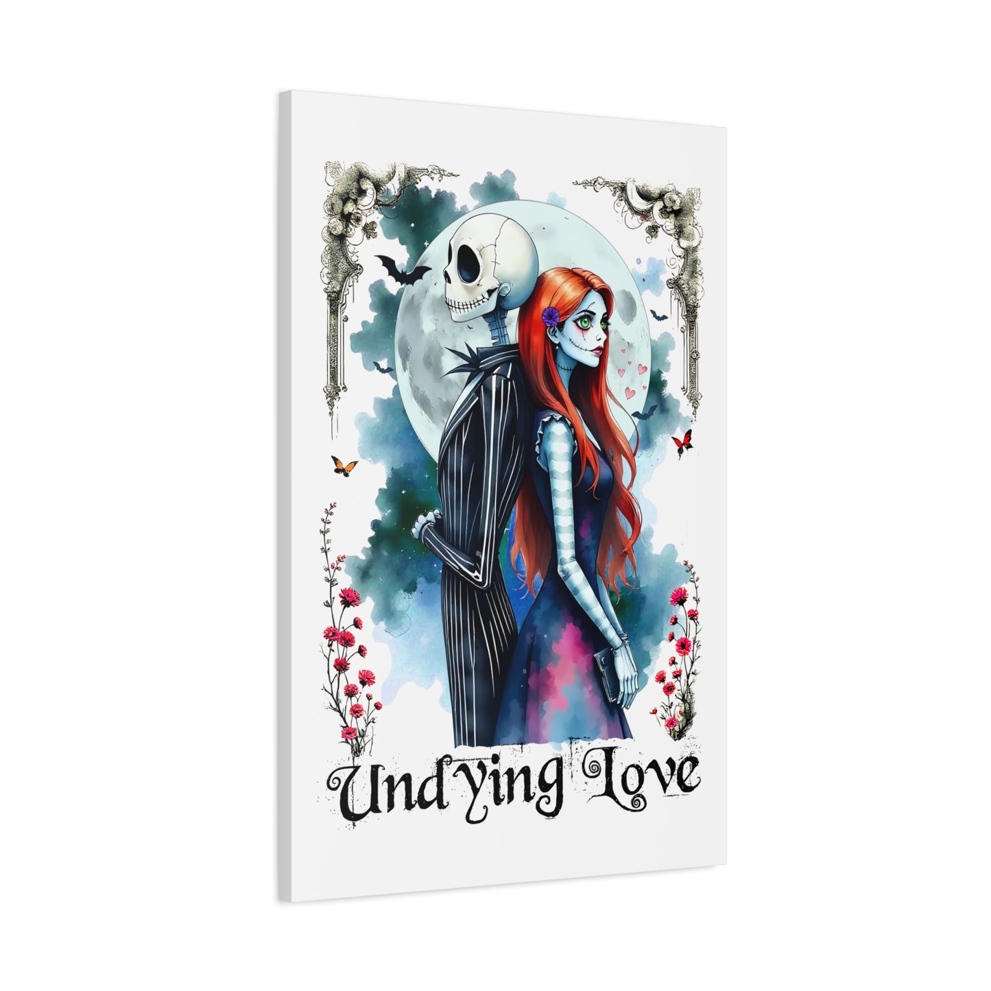 Jack and Sally Undying Love Canvas Painting, Jack and Sally Halloween Gothic Wal Art, Matte Canvas, Stretched, Christmas Fan Art