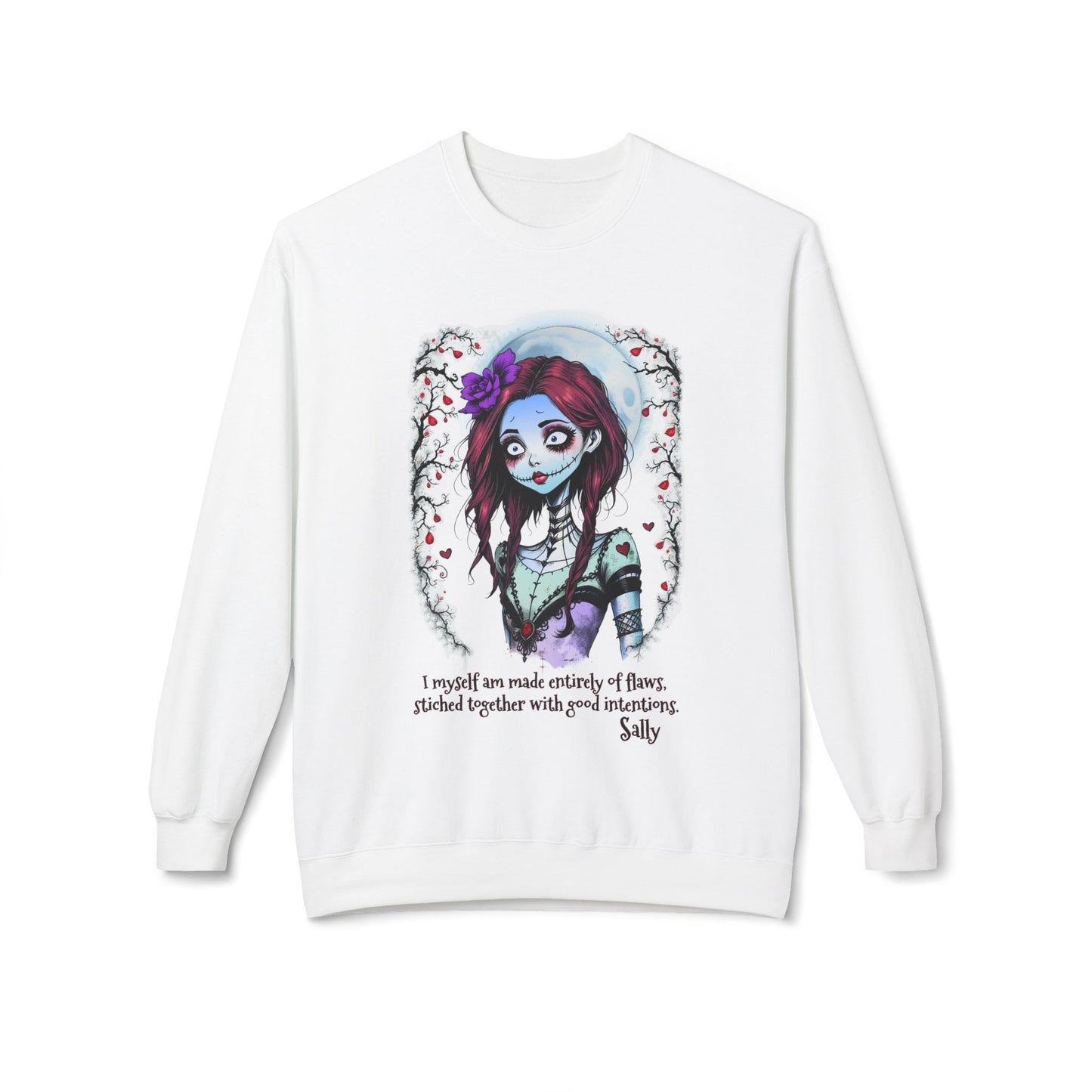 Sally Nightmare Before Christmas Sweatshirt - Unisex Crewneck Design, Jack and Sally Merch, Flawed Good Intentions, Stylized Quote, Soft