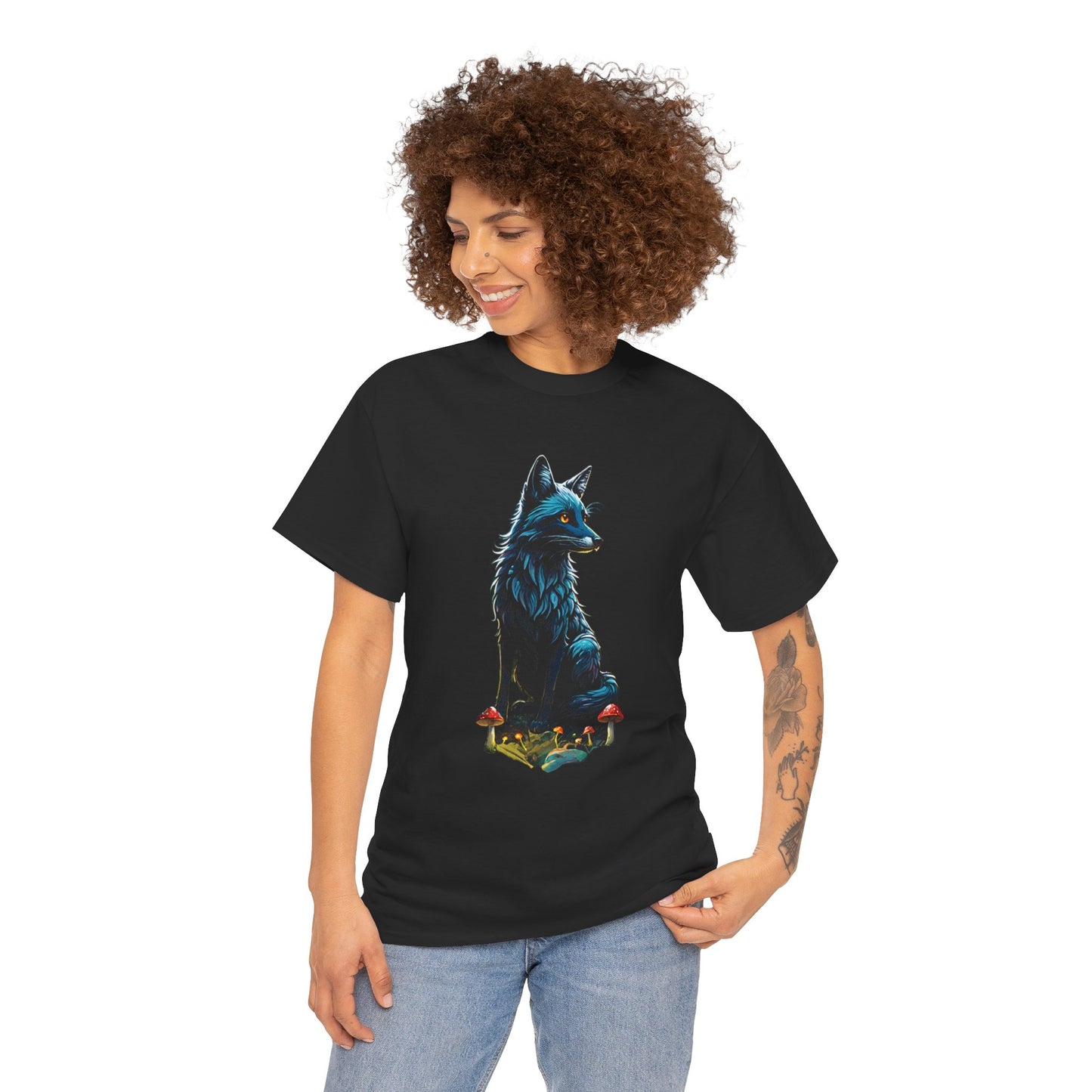 Fantasy Fox Fairy T-Shirt, Enchanted Ladies Shirt, Halftone Design Tee, Fantasy Magic Casual Wear, Birthday Gift Unisex Heavy Cotton Tee