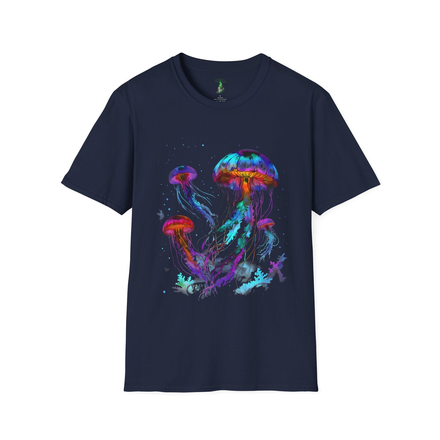 Colorful Jellyfish Unisex Softstyle T-Shirt - Ocean Vibes Tee - Salt Life Shirt, Black Light Tee