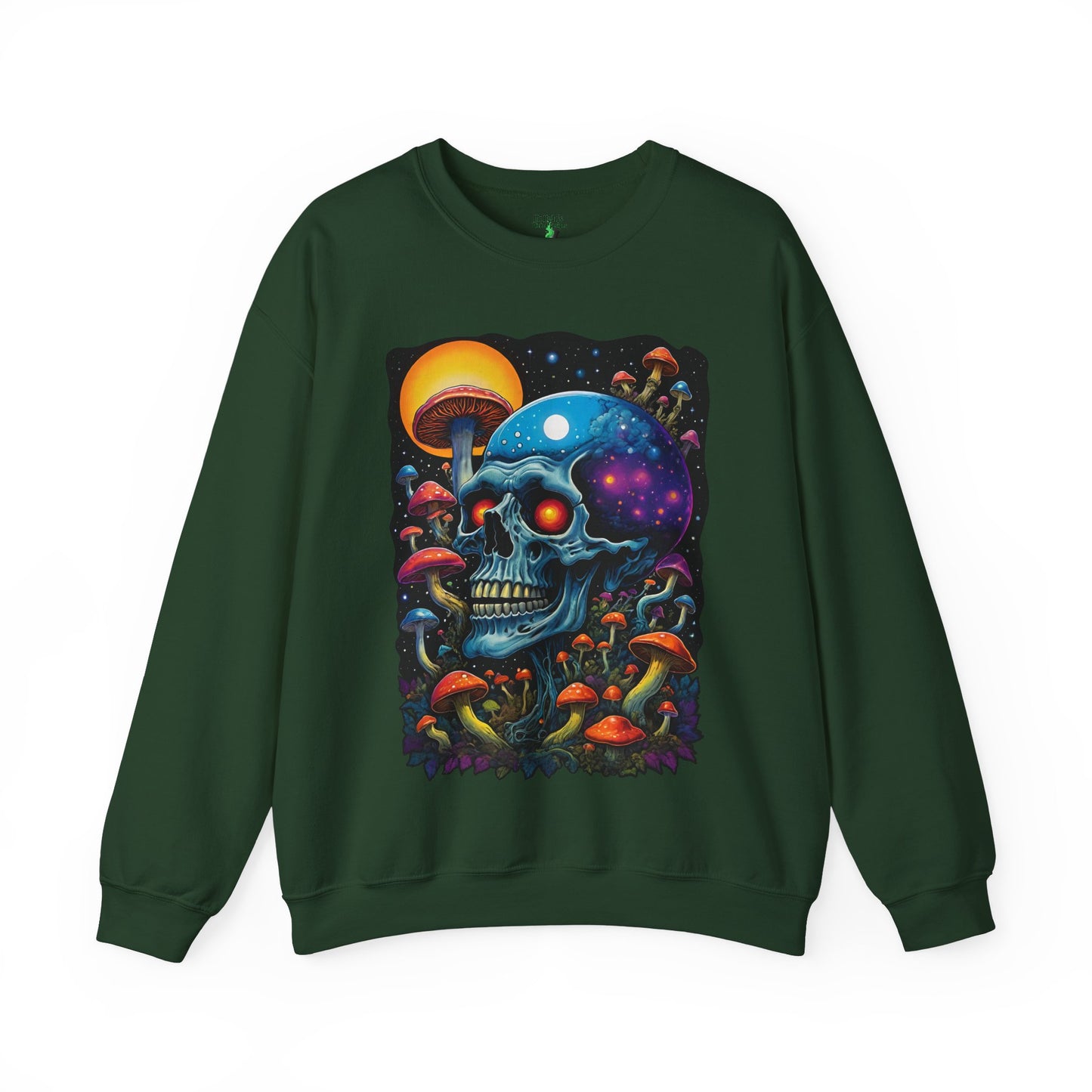 Cosmic Skull Sweatshirt, Unisex Crewneck for Astrology Lovers, Surreal Art Gift, Grunge Aesthetic, Festival Wear, Mushroom Vibes