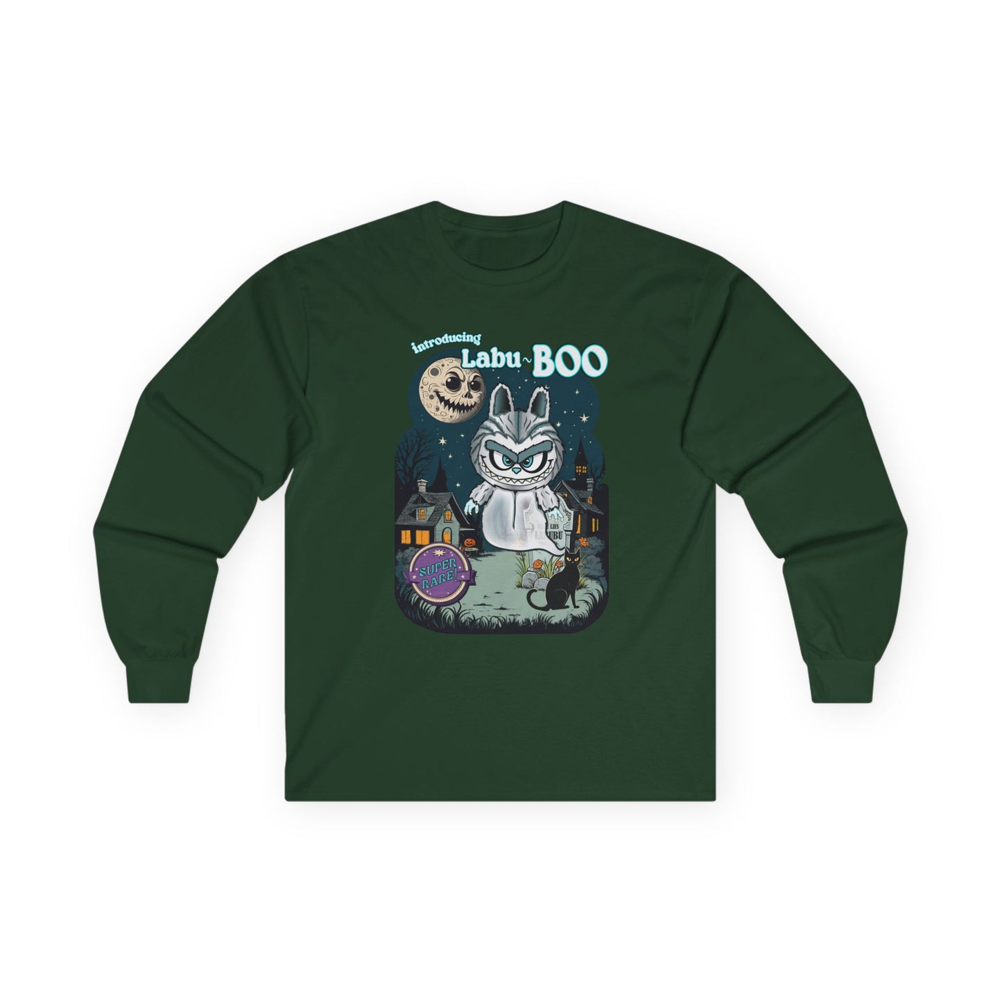 Labu Boo Unisex Tee, Halloween Cartoon Style Shirt, Spooky Labubu Artwork, Vintage Ghost Graphic Shirt, Unique Costume Tee, Quirky Long