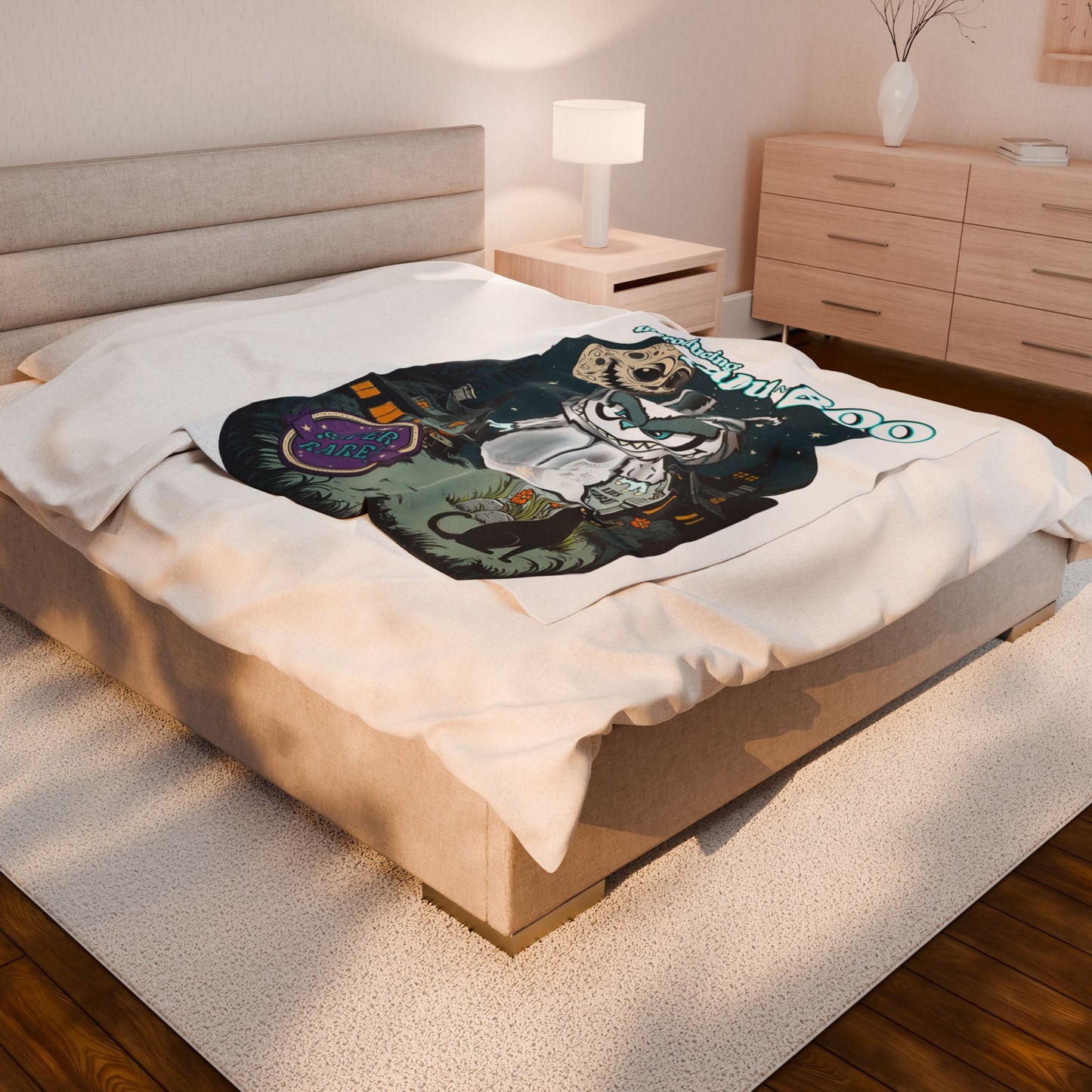 Labu-Boo Velveteen Blanket - Spooky and Charming Halloween Throw, Soft Unique Blanket, Vintage Cartoon Style Design