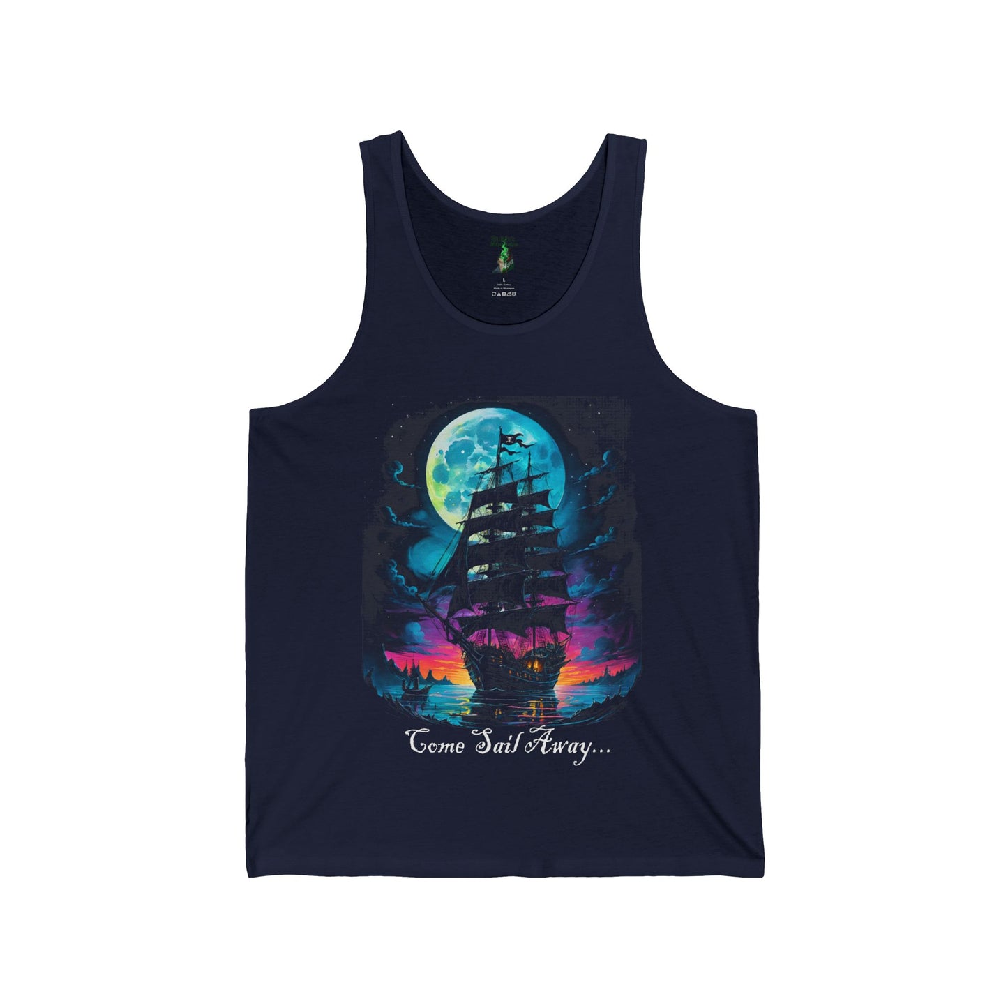 Pirate Ship Tank Top, Unisex Jersey, Nautical Enthusiasts Gift, Salt Life Tee, Pirate Lover Shirt, Sunset Moon Beachwear