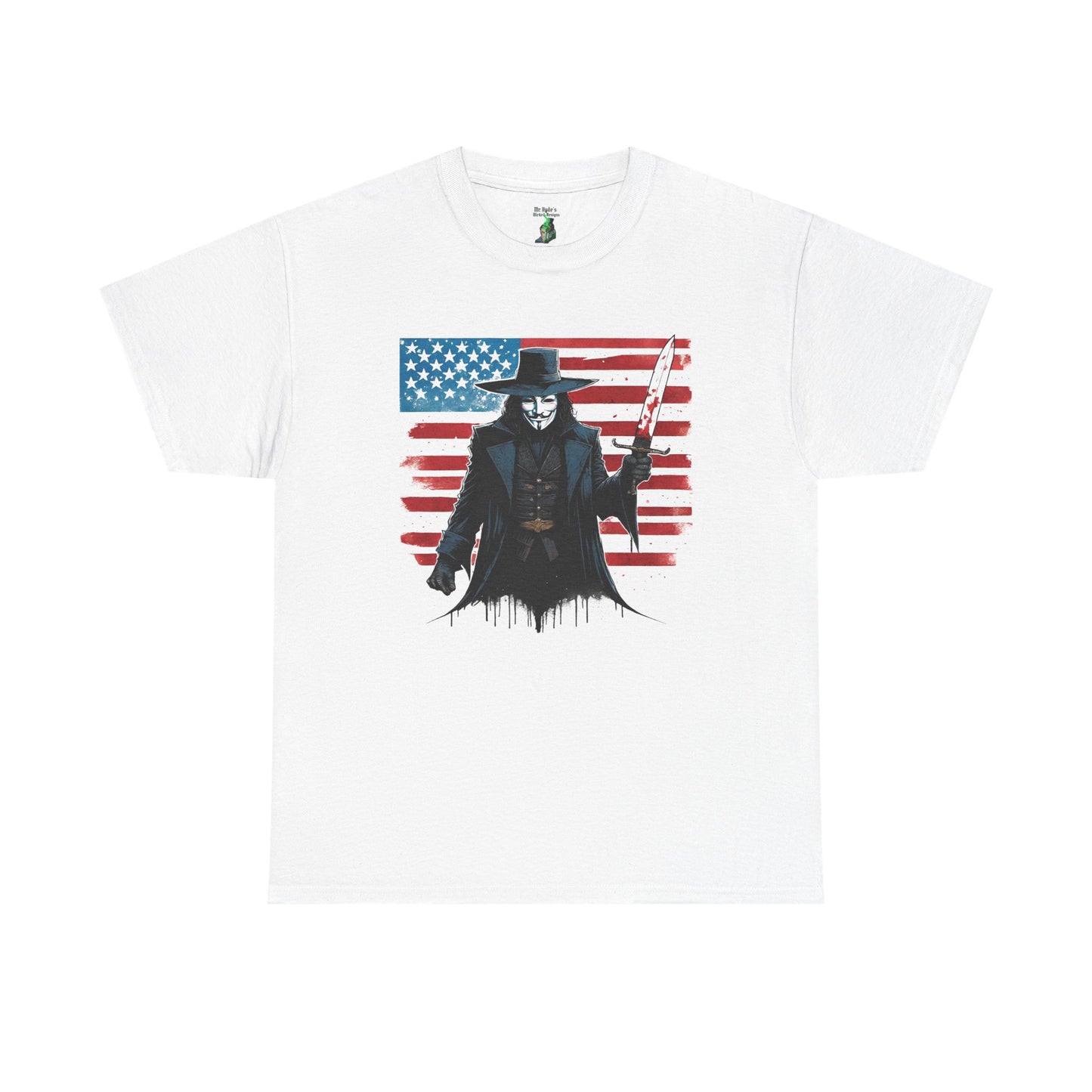V for Vendetta Tee, Patriotic Graphic Tee, Unisex Heavy Cotton Tee, American Flag Shirt, 4th of July Gift, Independence Day Apparel
