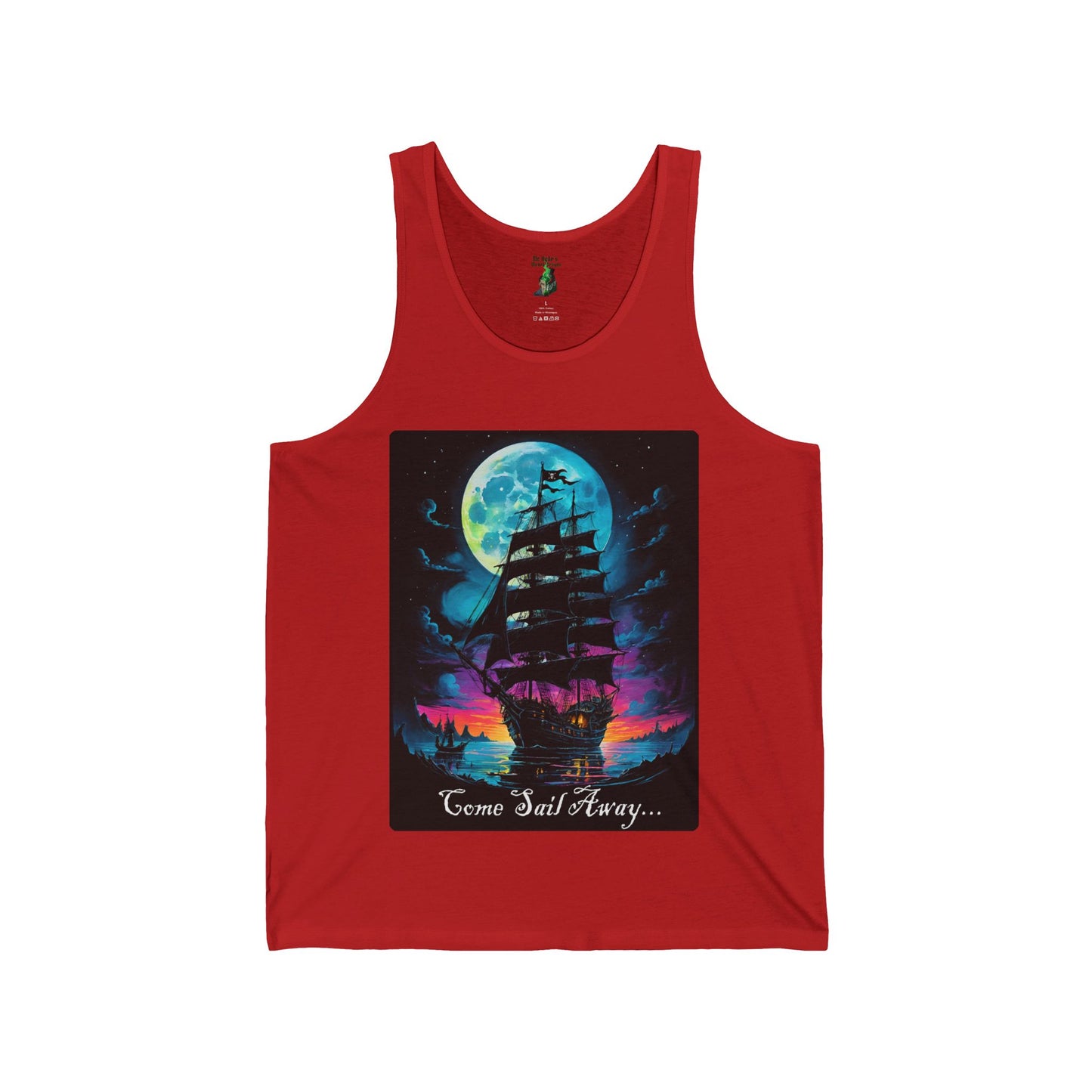 Pirate Ship Tank Top, Unisex Jersey, Nautical Enthusiasts Gift, Salt Life Tee, Pirate Lover Shirt, Sunset Moon Beachwear