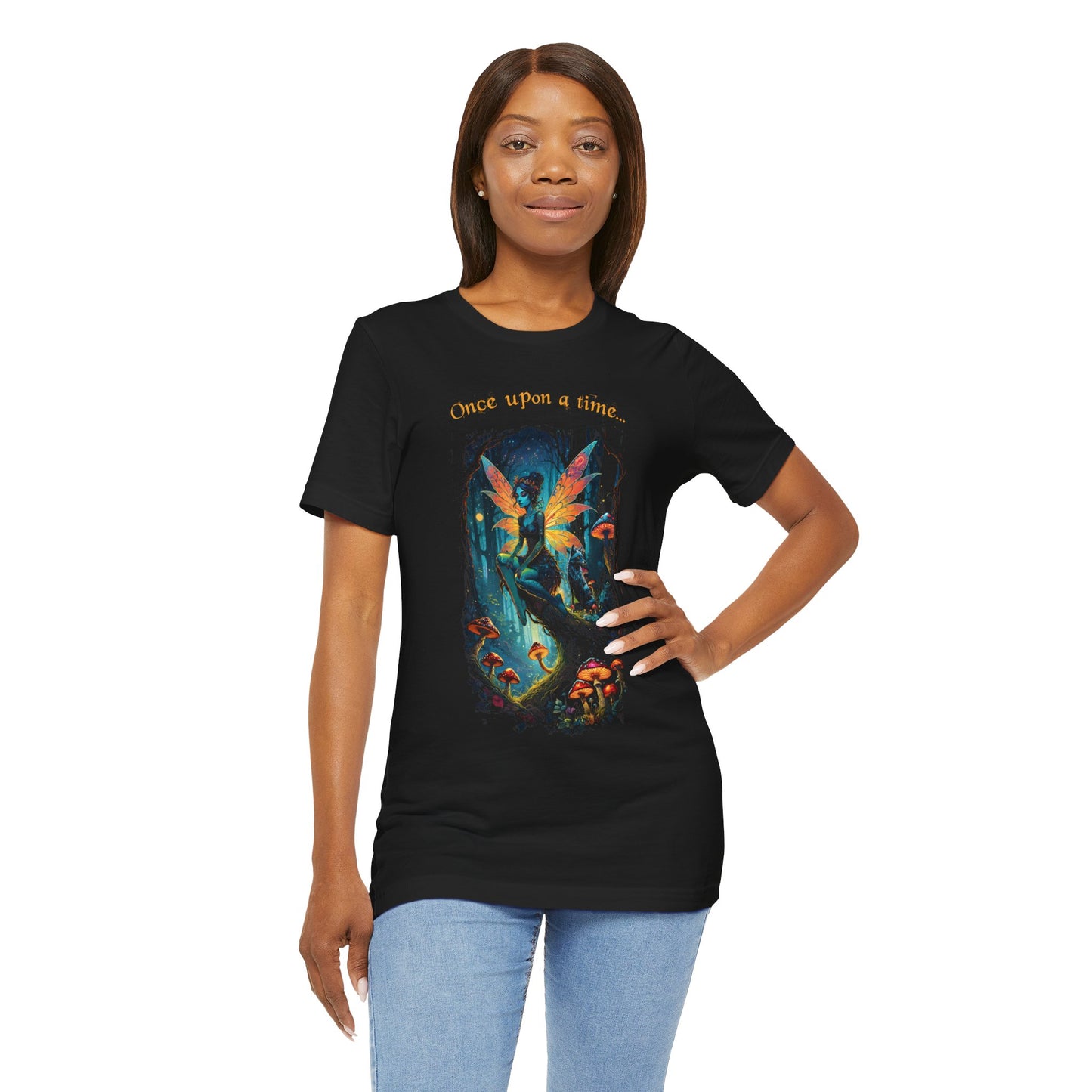 Fairy Girl and Fox T-shirt, Fantasy Fox Tee, Enchanting Half Tone Shirt, Magical Ladies Top, Once Upon a Time, Bella Canvas