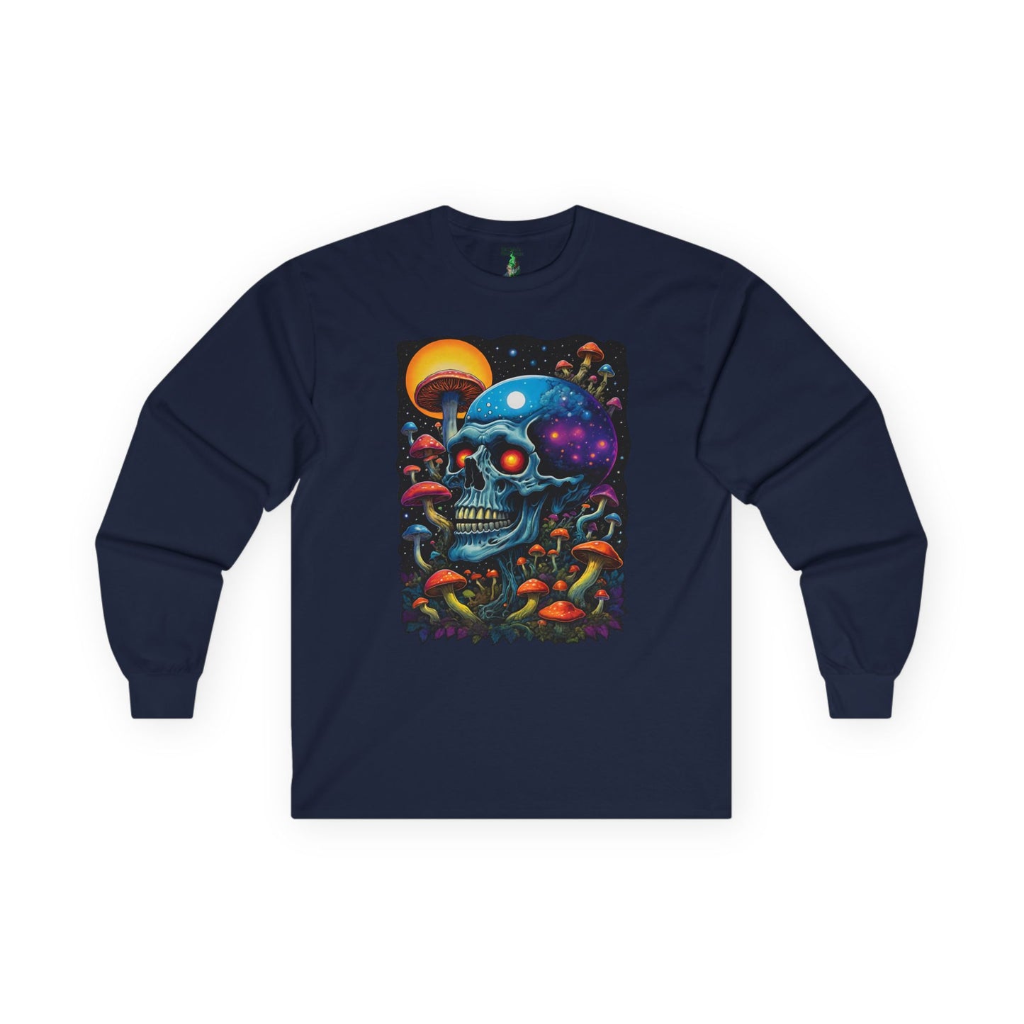 Cosmic Skull Long Sleeve Tee, Psychedelic Shirt, Magic Mushroom Art Tee, Unisex Graphic Tee, Halloween Gift, Festival Wear