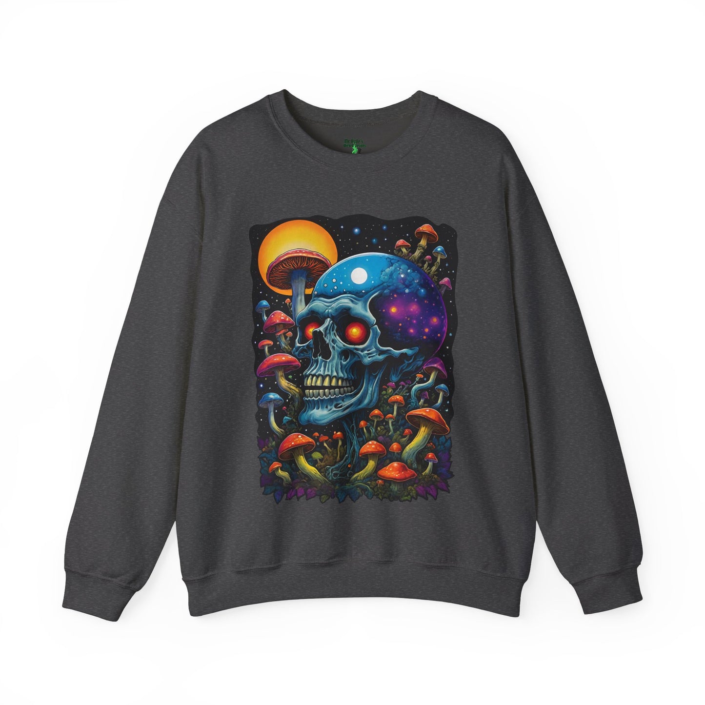 Cosmic Skull Sweatshirt, Unisex Crewneck for Astrology Lovers, Surreal Art Gift, Grunge Aesthetic, Festival Wear, Mushroom Vibes