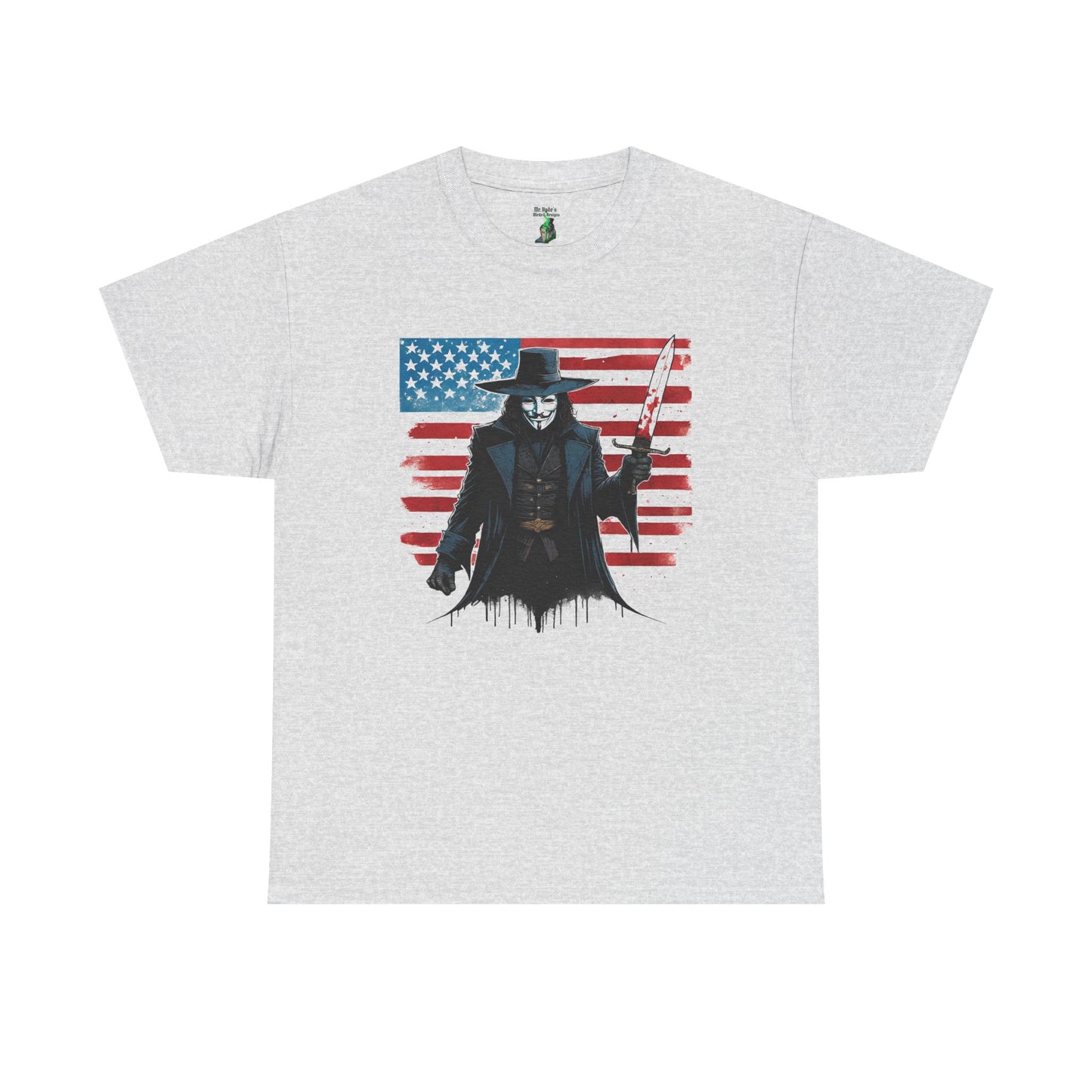 V for Vendetta Tee, Patriotic Graphic Tee, Unisex Heavy Cotton Tee, American Flag Shirt, 4th of July Gift, Independence Day Apparel