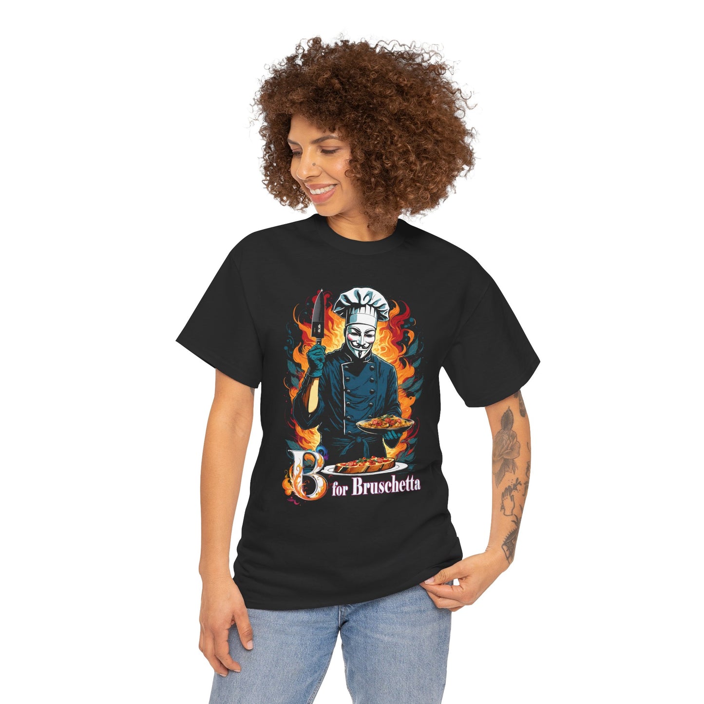 V For Vendetta Parody Foodie Tee, B For Bruschetta Funny Movie Shirt, Funny Cooking Tee, Hugo Weaving, Allen Moore, Unisex Cotton T-shirt