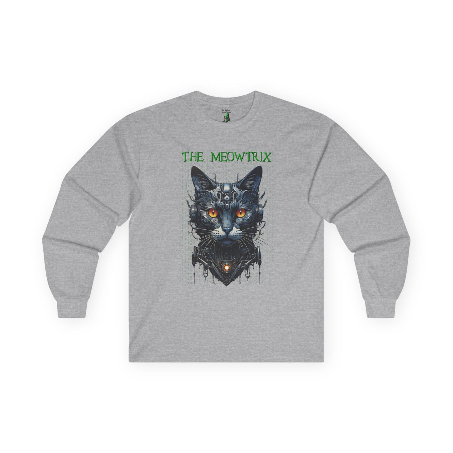 Matrix Cat Parody Tee, Funny Meowtrix Movie T-Shirt for Cat Lovers, Unisex Cotton Long Sleeve Shirt, Humorous Gift for Matrix Fans, Casual