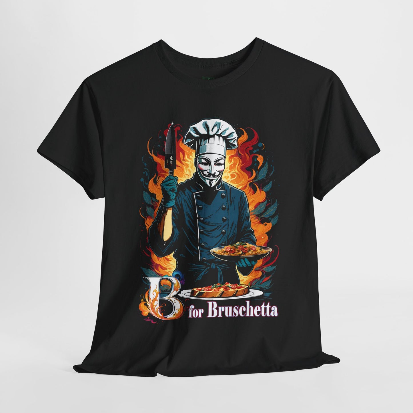 V For Vendetta Parody Foodie Tee, B For Bruschetta Funny Movie Shirt, Funny Cooking Tee, Hugo Weaving, Allen Moore, Unisex Cotton T-shirt
