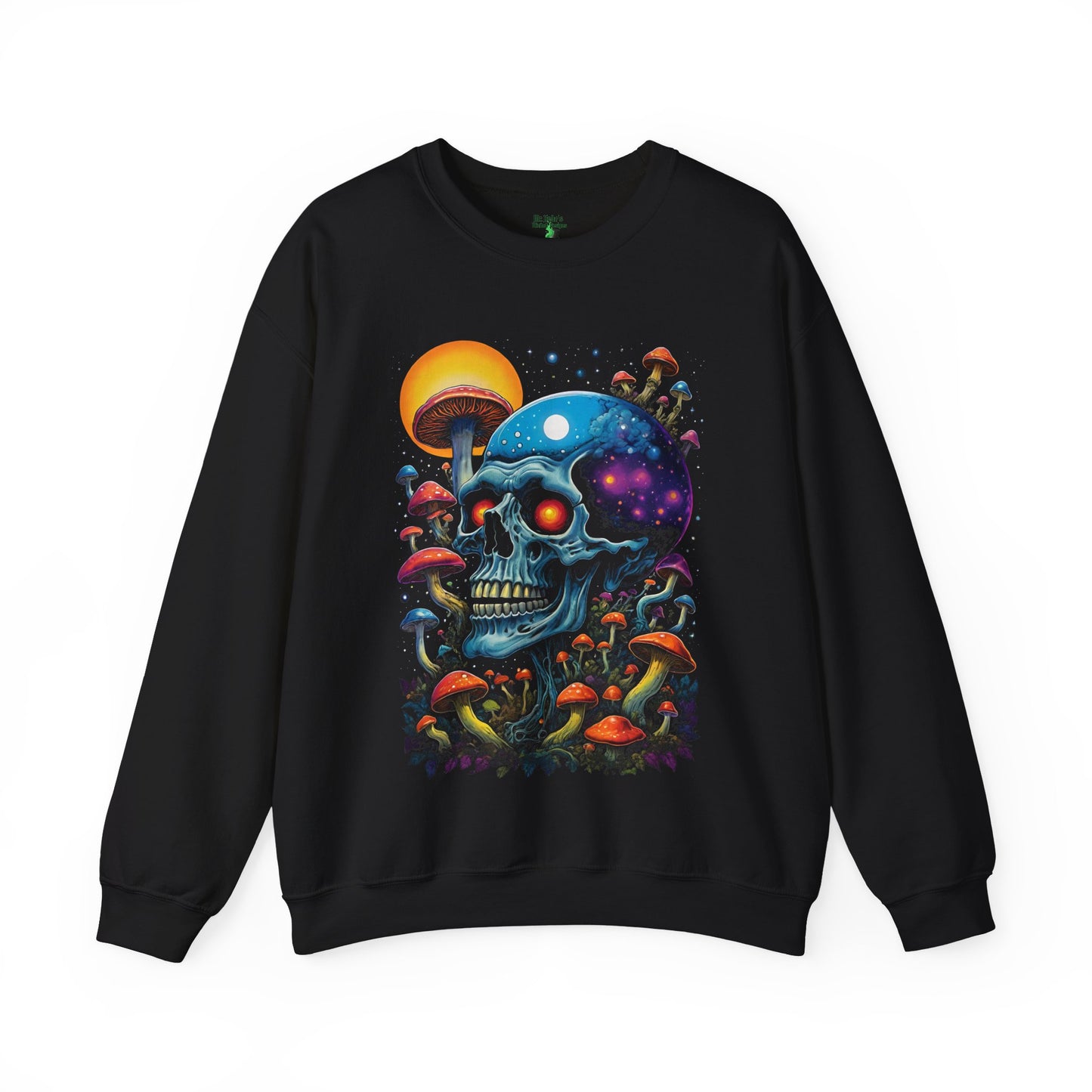 Cosmic Skull Sweatshirt, Unisex Crewneck for Astrology Lovers, Surreal Art Gift, Grunge Aesthetic, Festival Wear, Mushroom Vibes