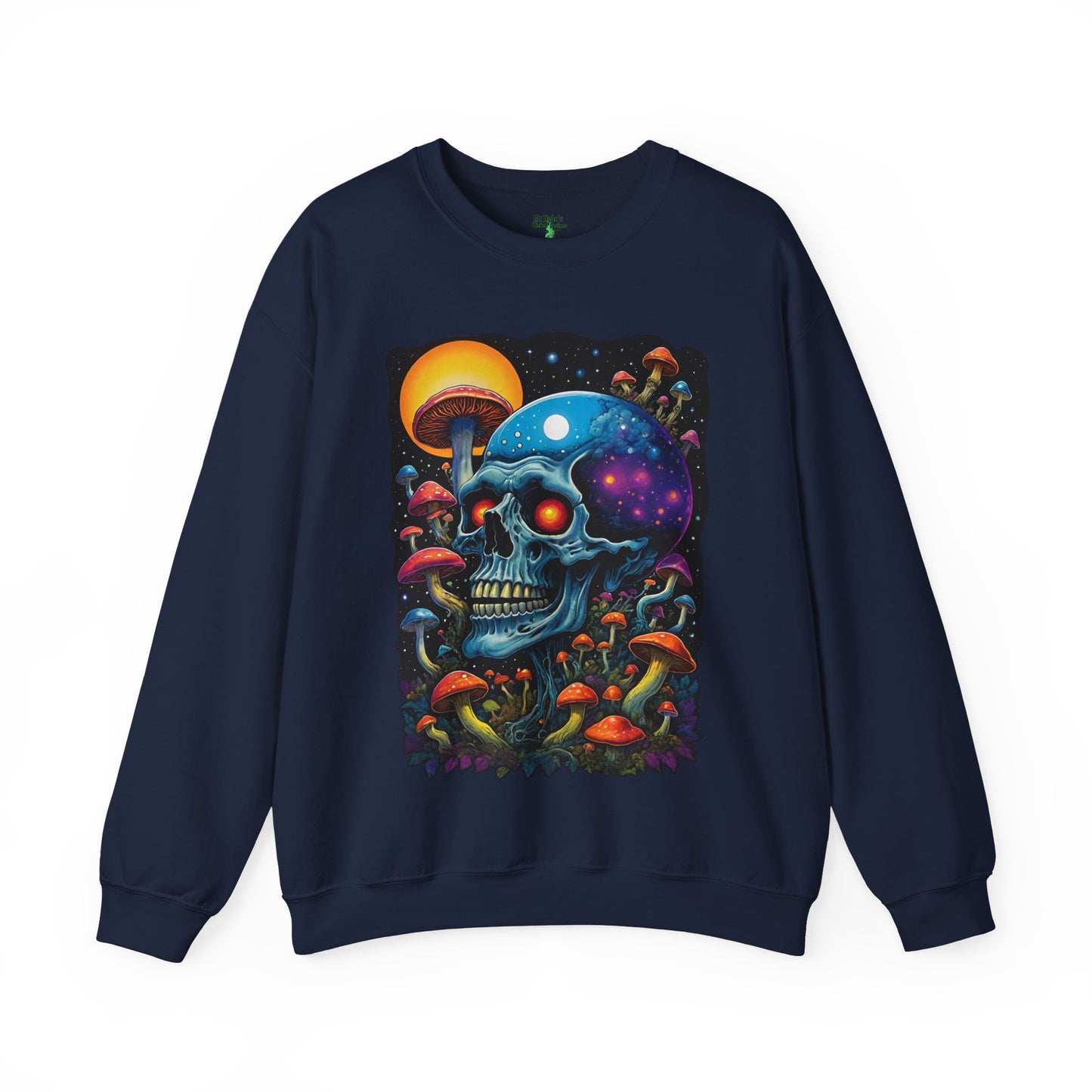 Cosmic Skull Sweatshirt, Unisex Crewneck for Astrology Lovers, Surreal Art Gift, Grunge Aesthetic, Festival Wear, Mushroom Vibes