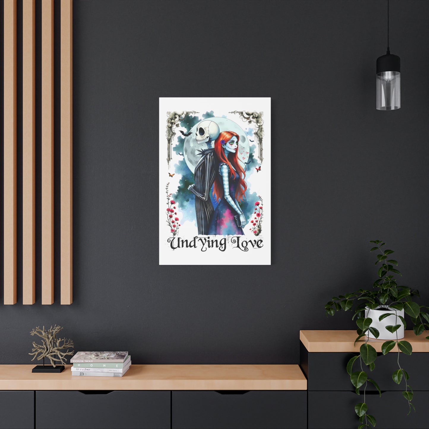 Jack and Sally Undying Love Canvas Painting, Jack and Sally Halloween Gothic Wal Art, Matte Canvas, Stretched, Christmas Fan Art