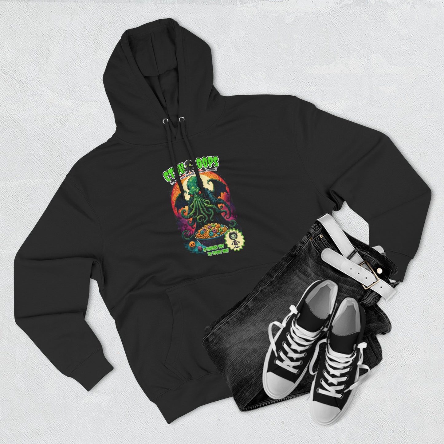 Cthulhu Three-Panel Fleece Hoodie | Trendy Graphic Sweatshirt | Boho Style, Cthulhu Parody Tee, Casual Wear, Gift Idea