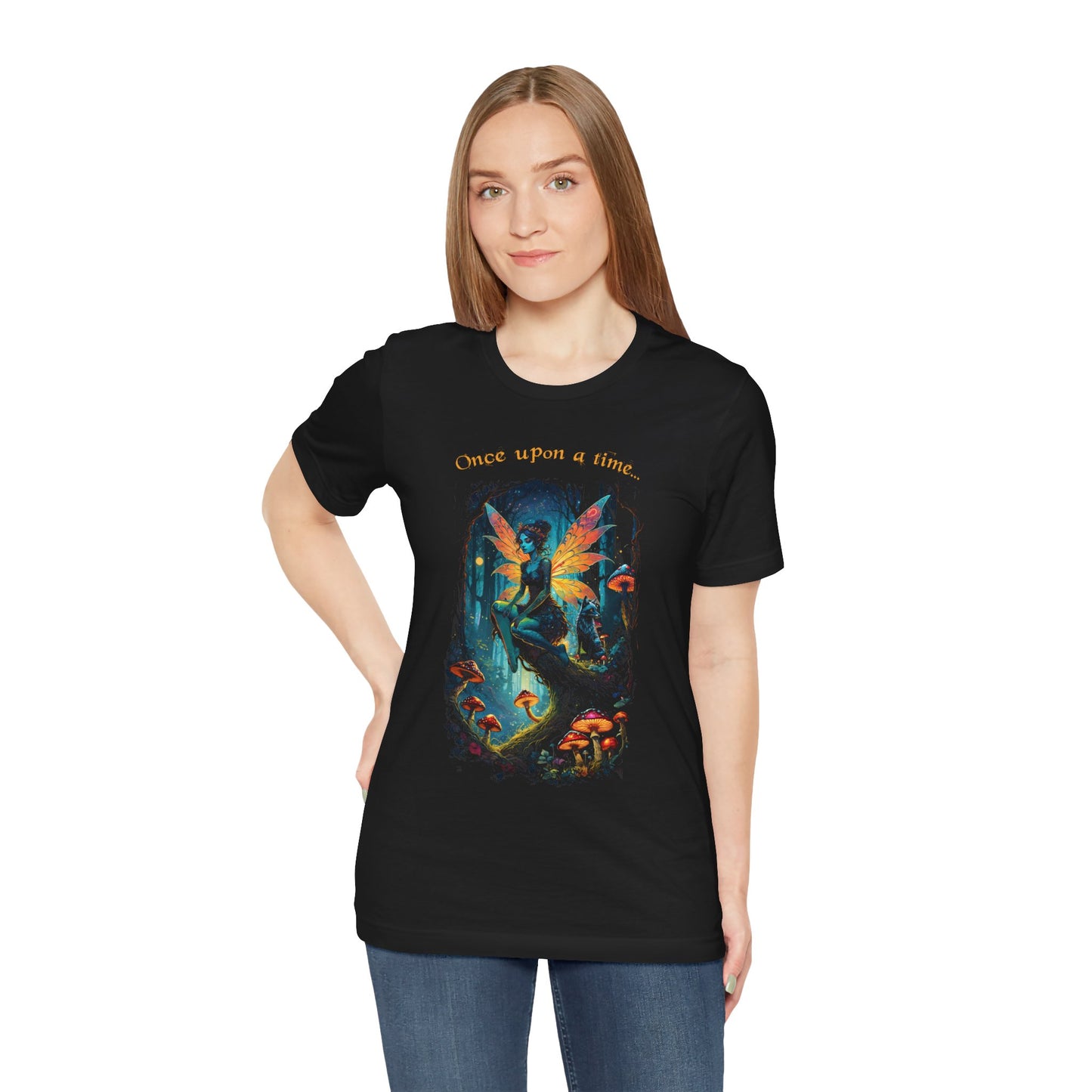 Fairy Girl and Fox T-shirt, Fantasy Fox Tee, Enchanting Half Tone Shirt, Magical Ladies Top, Once Upon a Time, Bella Canvas