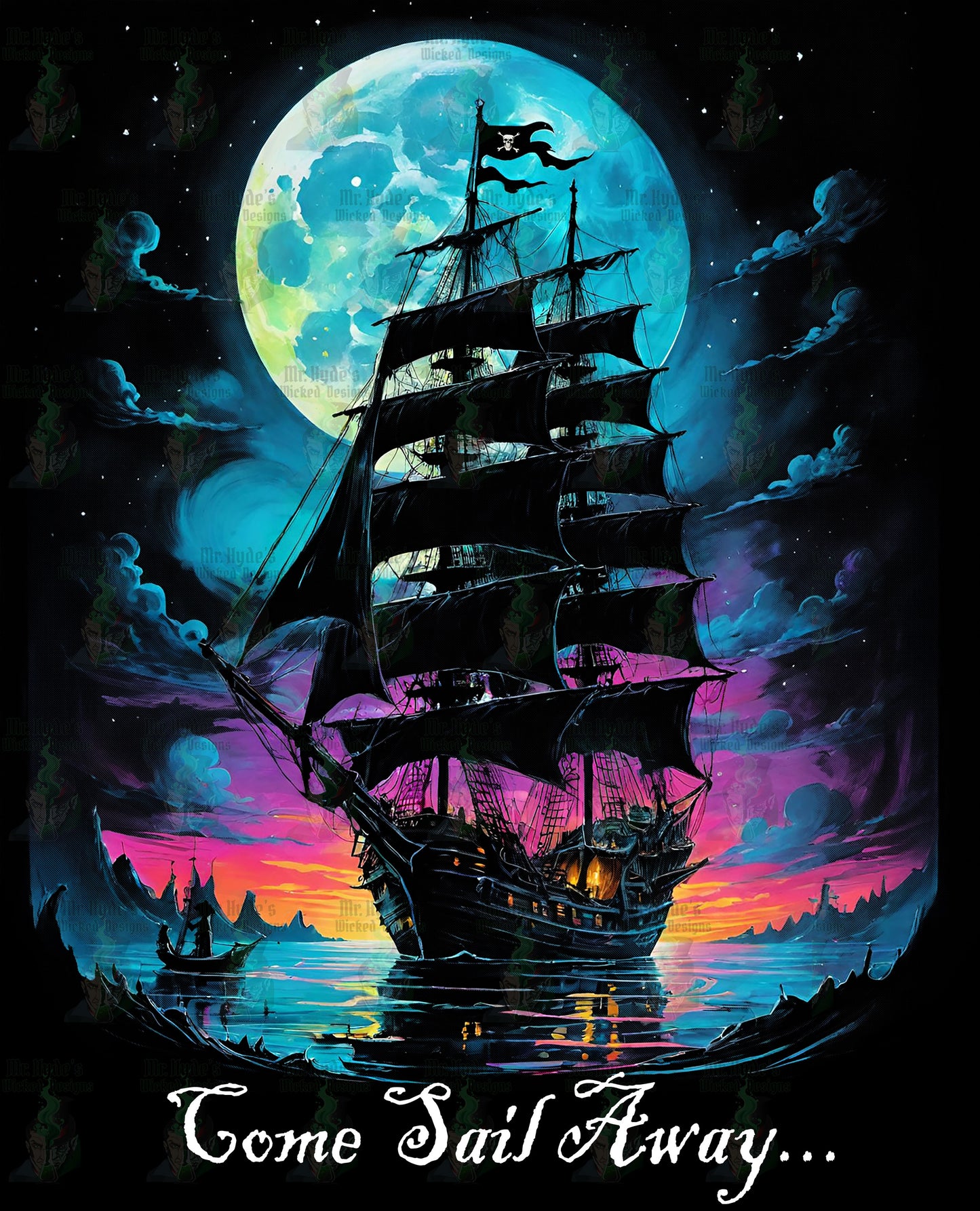 Pirate Ship Long Sleeve Tee, Nautical Unisex Shirt for Pirate Lovers, Salt Life Gift, Vibrant Sunset Moon Tee, Haunting Pirate Life Tee