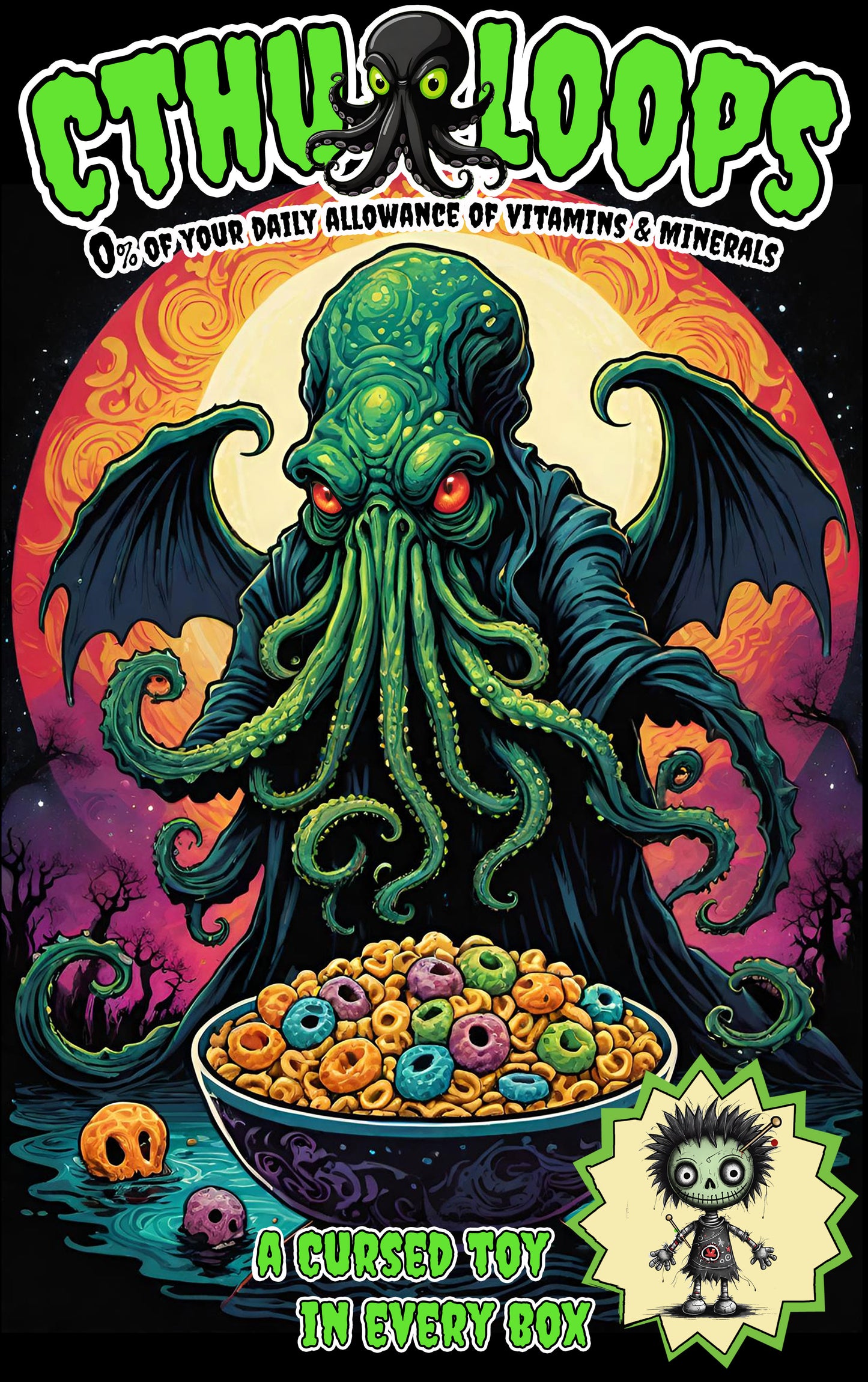 Cthu-Loops Parody Sweatshirt, Halloween, Cthulhu Fan Gift, Elder God Shirt, Lovecraftian Apparel, Black Green Unisex Jumper, Cereal Killer