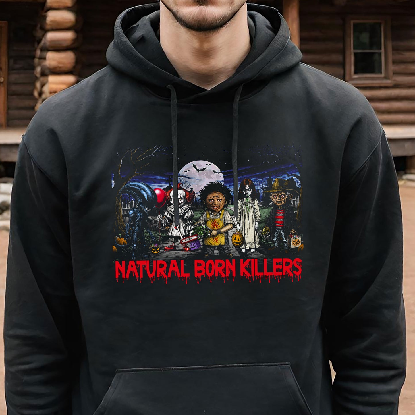 Horror Movie Halloween Parody Hoodie, Freddie, Leatherface, Pennywise, Xenomorph, Scary Movie Nerd Shirt, Horror Film Fan Apparel, Halloween