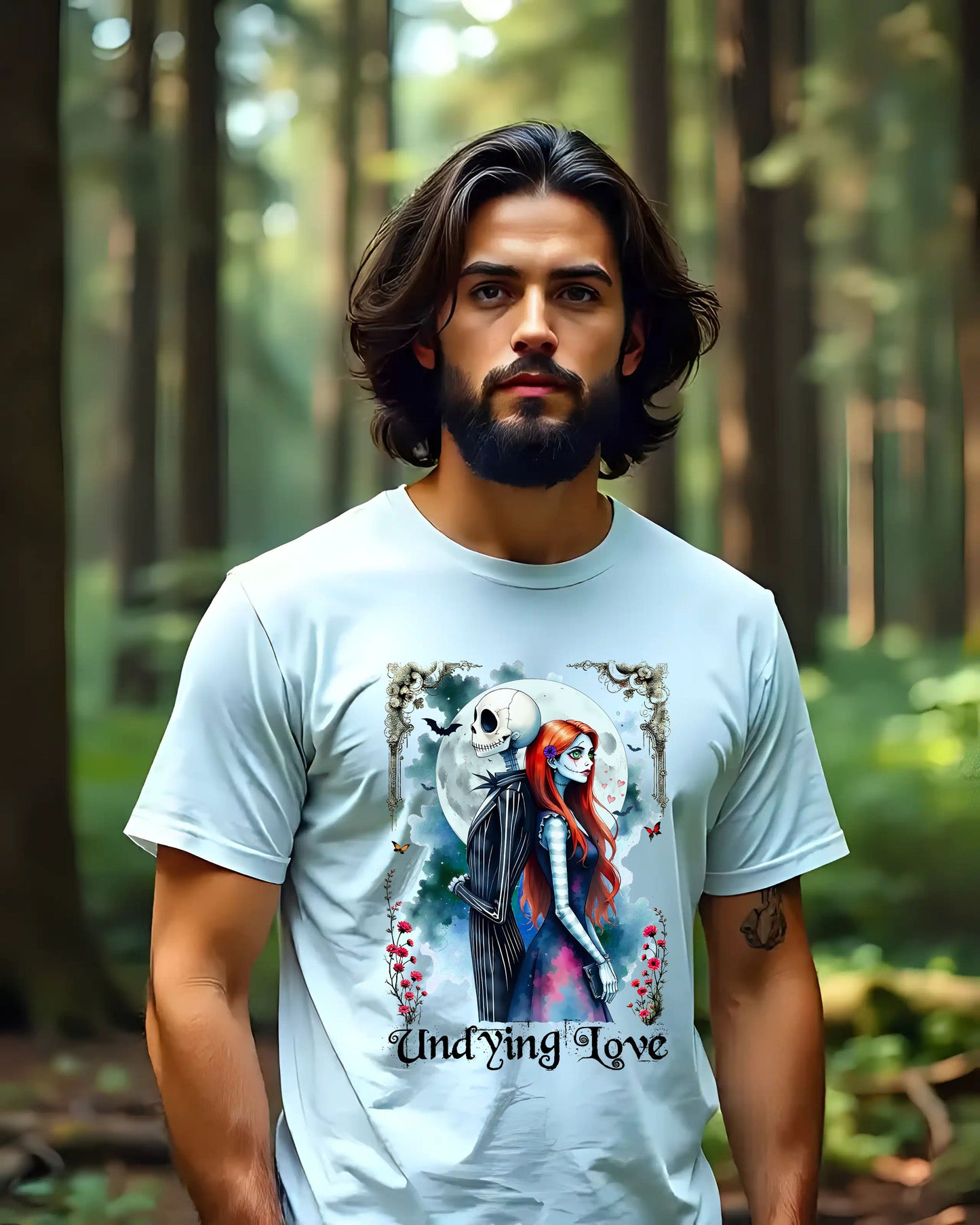 Undying Love Unisex Cotton T-shirt, Jack and Sally Halloween Tee, Gothic Love Story Shirt, Halloween Christmas Fan Apparel, Gothic Romance