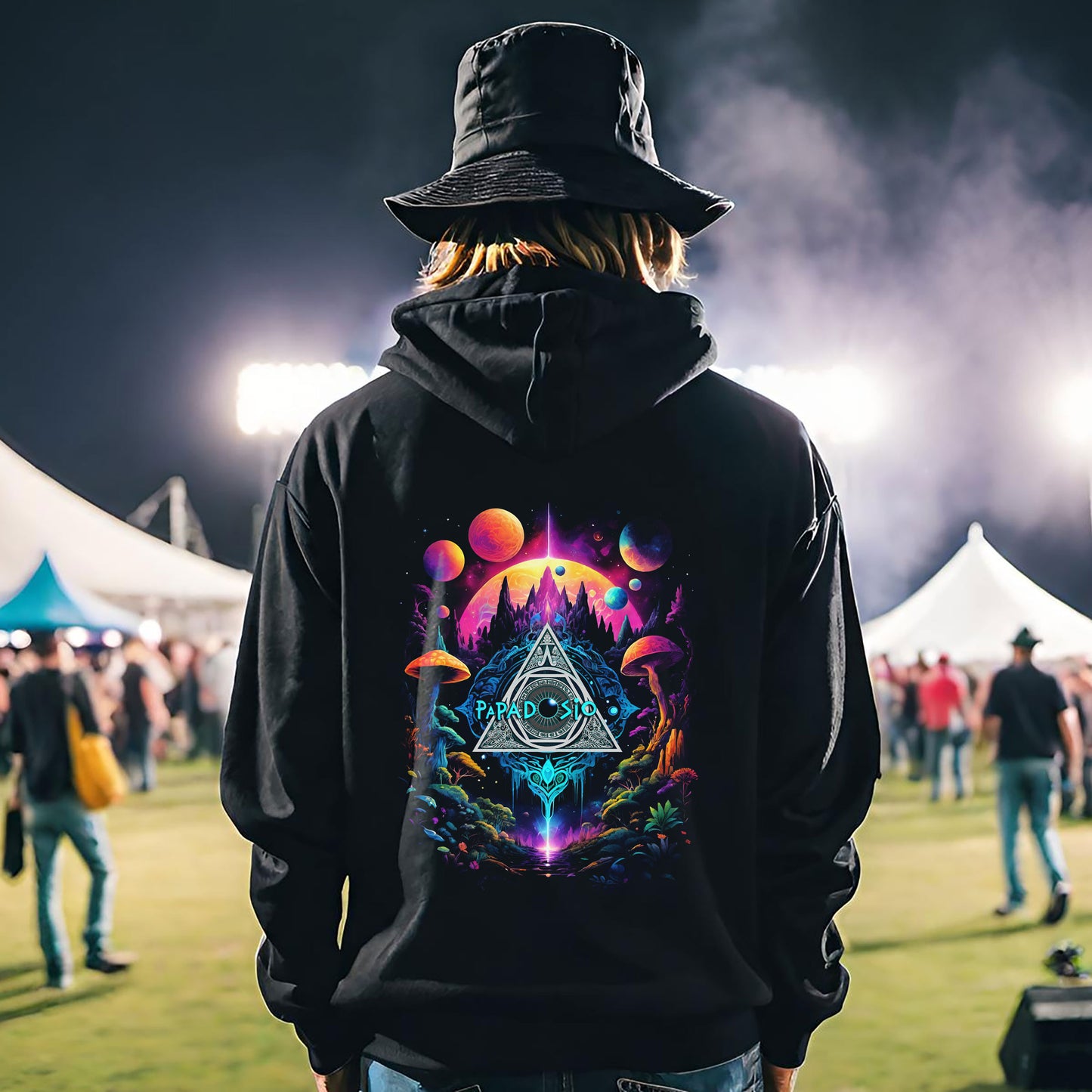 Papadosio Festival Hoodie, Music Festival Apparel, Psychedelic Unisex Hooded Sweatshirt, Neon Magic Mushroom Trippy Hoodie, Original