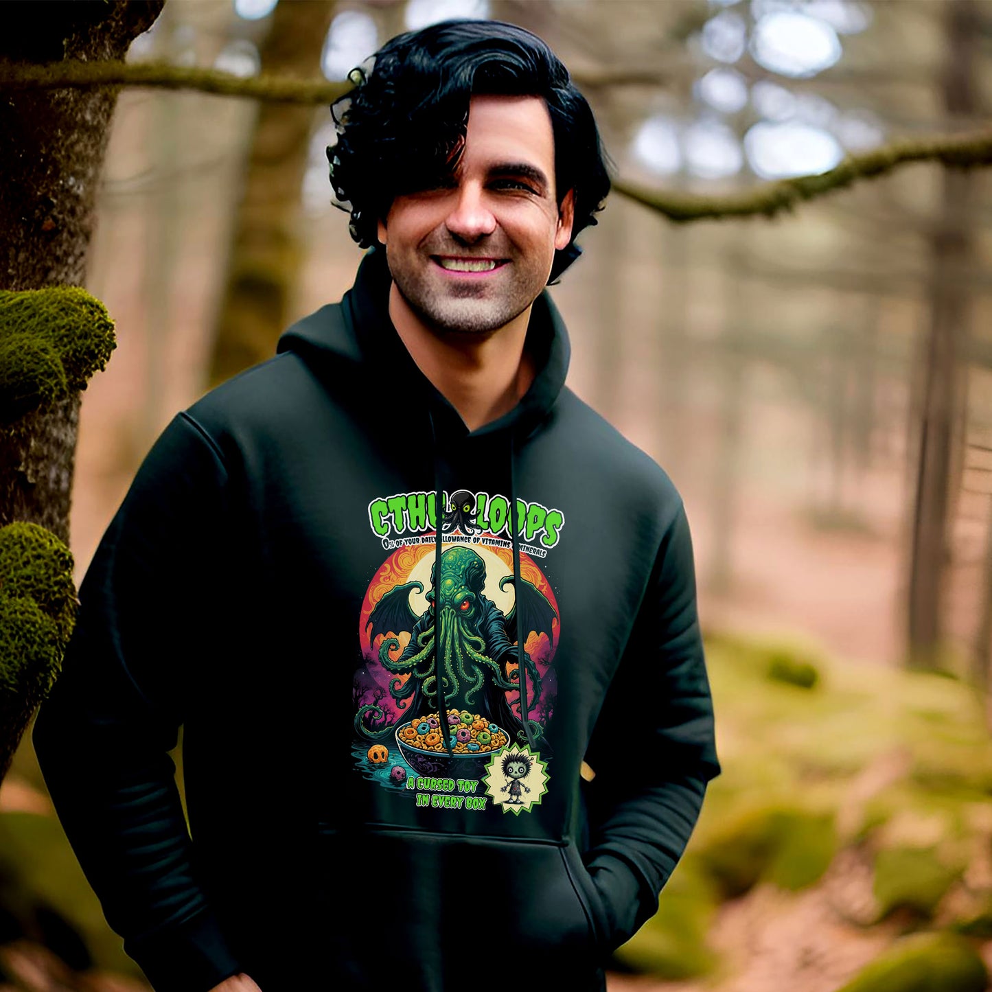 Cthulhu Three-Panel Fleece Hoodie | Trendy Graphic Sweatshirt | Boho Style, Cthulhu Parody Tee, Casual Wear, Gift Idea