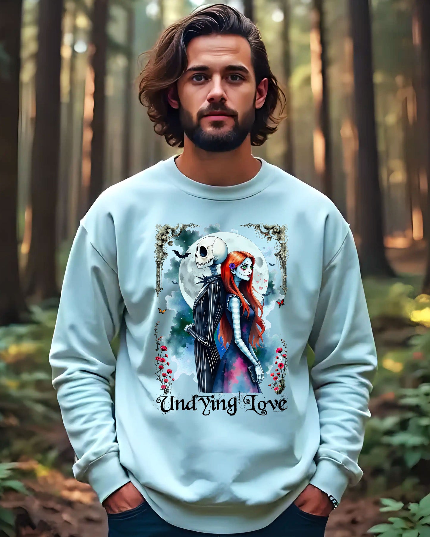Unisex Undying Love Crewneck Sweatshirt, Romantic Gift, Halloween Apparel, Cozy Casual Wear, Everyday Style, Unique Couple Sweatshirt