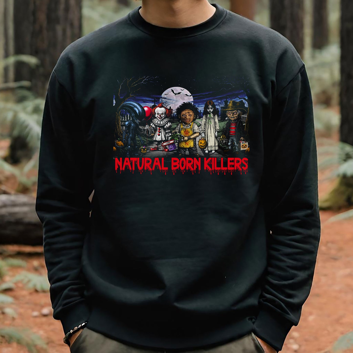 Horror Movie Halloween Parody Sweatshirt, Scary Movie Icons Graphic Crewneck Sweatshirt, Halloween Costume Apparel, Horror Movie Fan Gift,