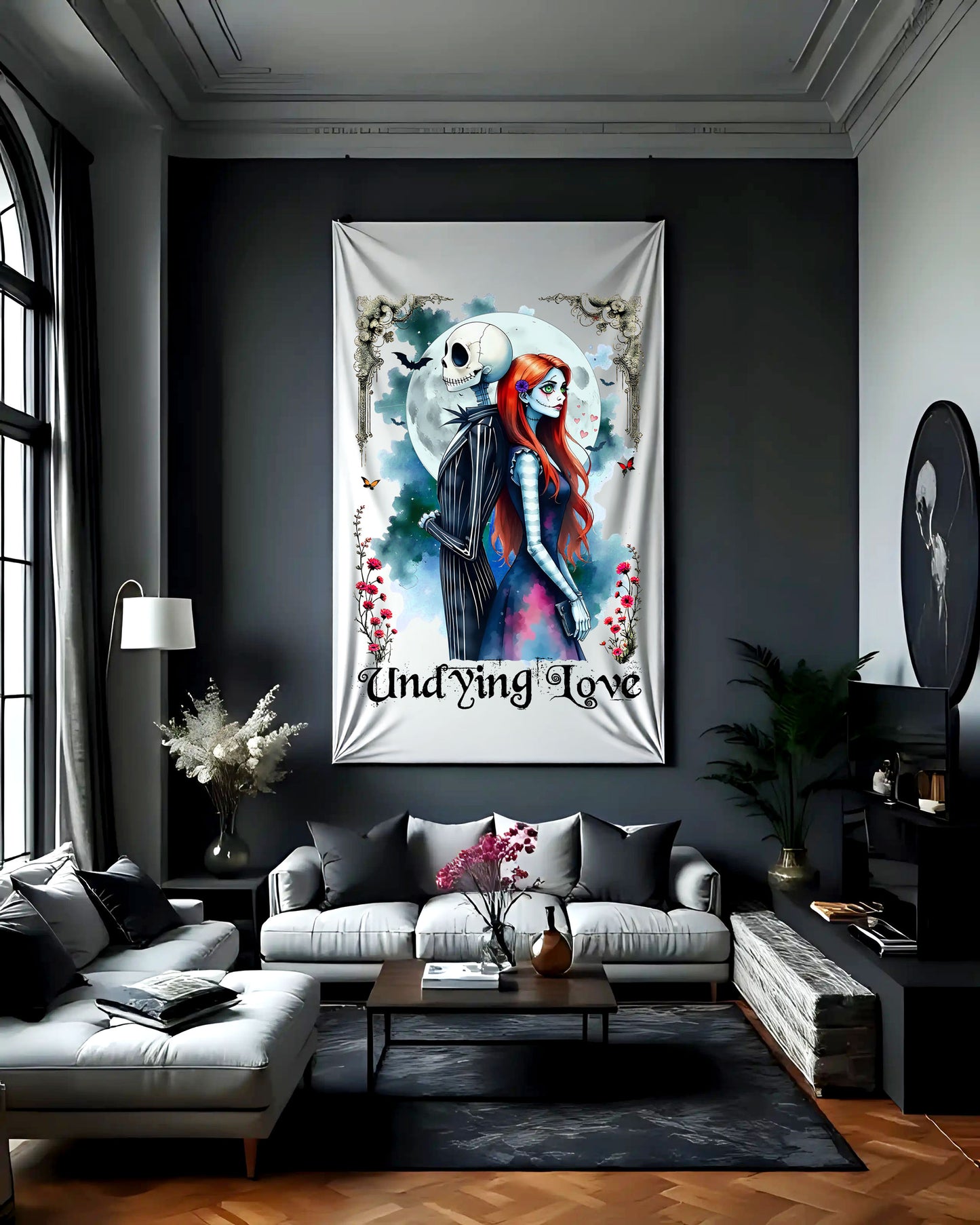Jack and Sally Undying Satin Poster, Halloween Christmas Gothic Love, Holiday Tribute Decoration, Wall Art Print, Home Decor, Halloween