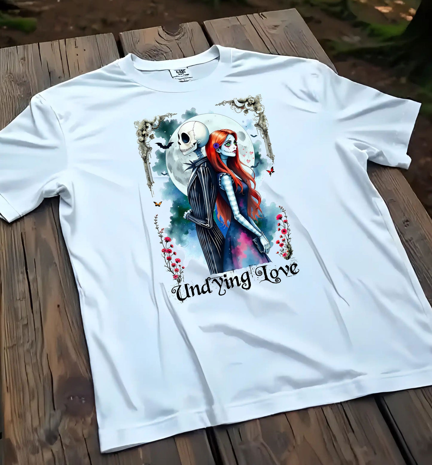 Undying Love Unisex Cotton T-shirt, Jack and Sally Halloween Tee, Gothic Love Story Shirt, Halloween Christmas Fan Apparel, Gothic Romance