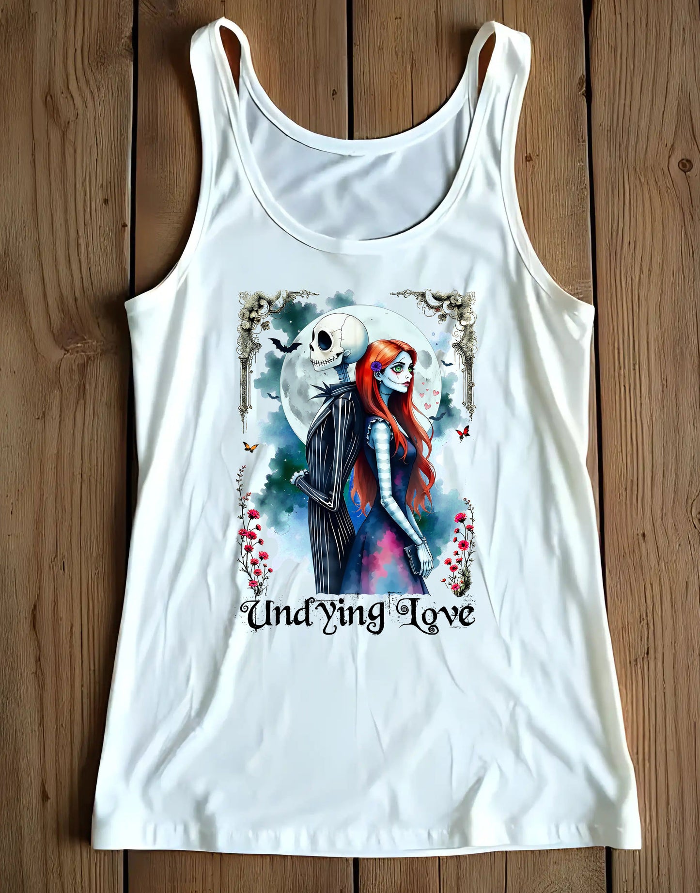 Undying Love Unisex Tank Top, Jack and Sally Halloween Couple Tee, Gothic Love Shirt, Halloween Christmas Fan Gift, Block Party Envy