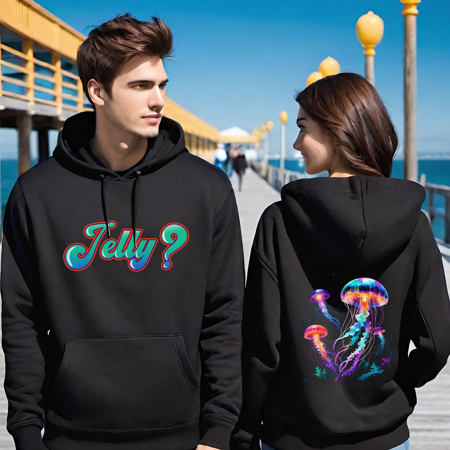 Cozy Jellyfish Graphic Hoodie -Colorful 2-sided Hooded Sweatshirt -Jelly Hoodie
