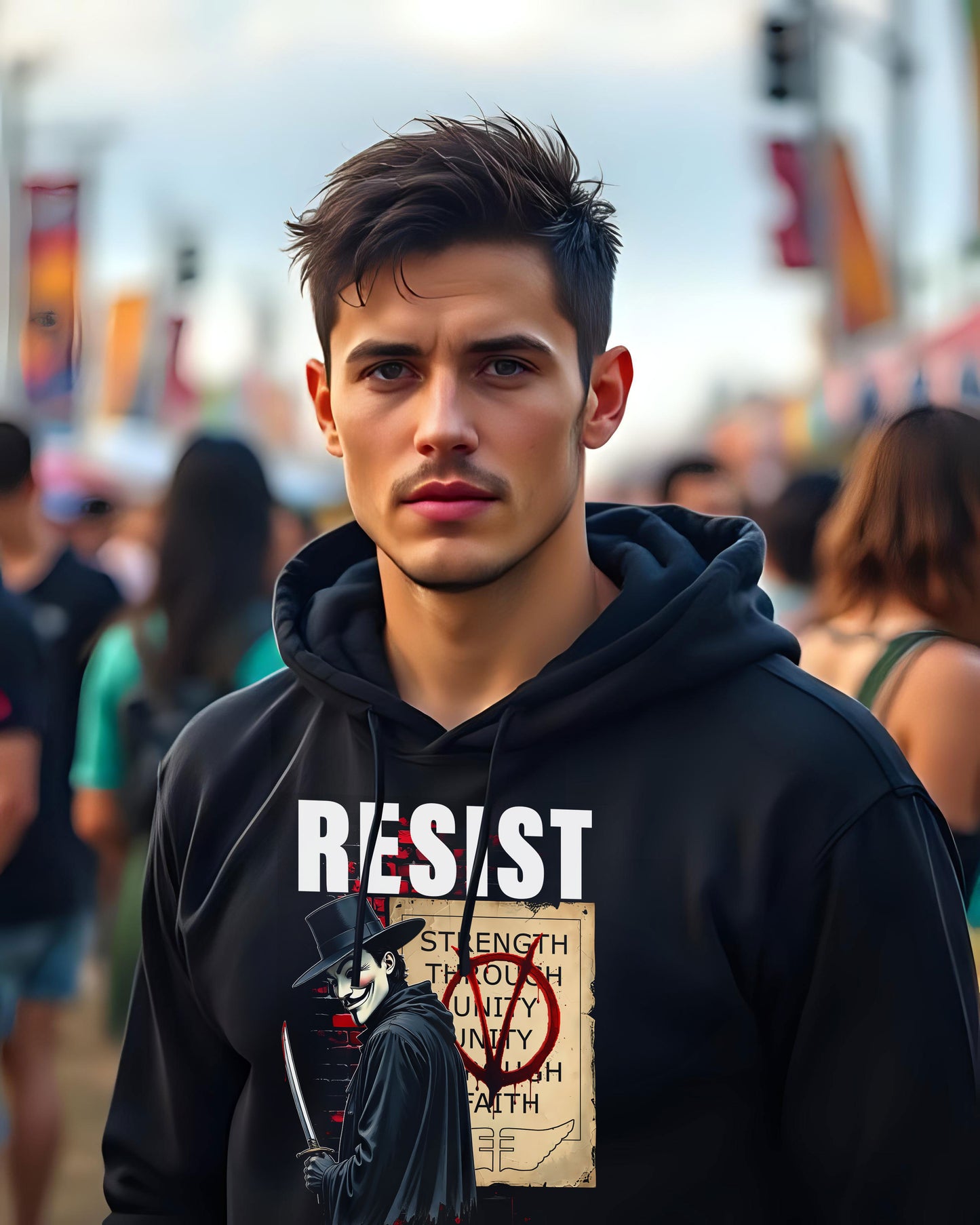 V for Vendetta Resist Hoodie, Unisex Sweatshirt, Cult Classic Movie Tee, Rebellion Pullover, Movie Night Top, High Quality Cotton Hoodie