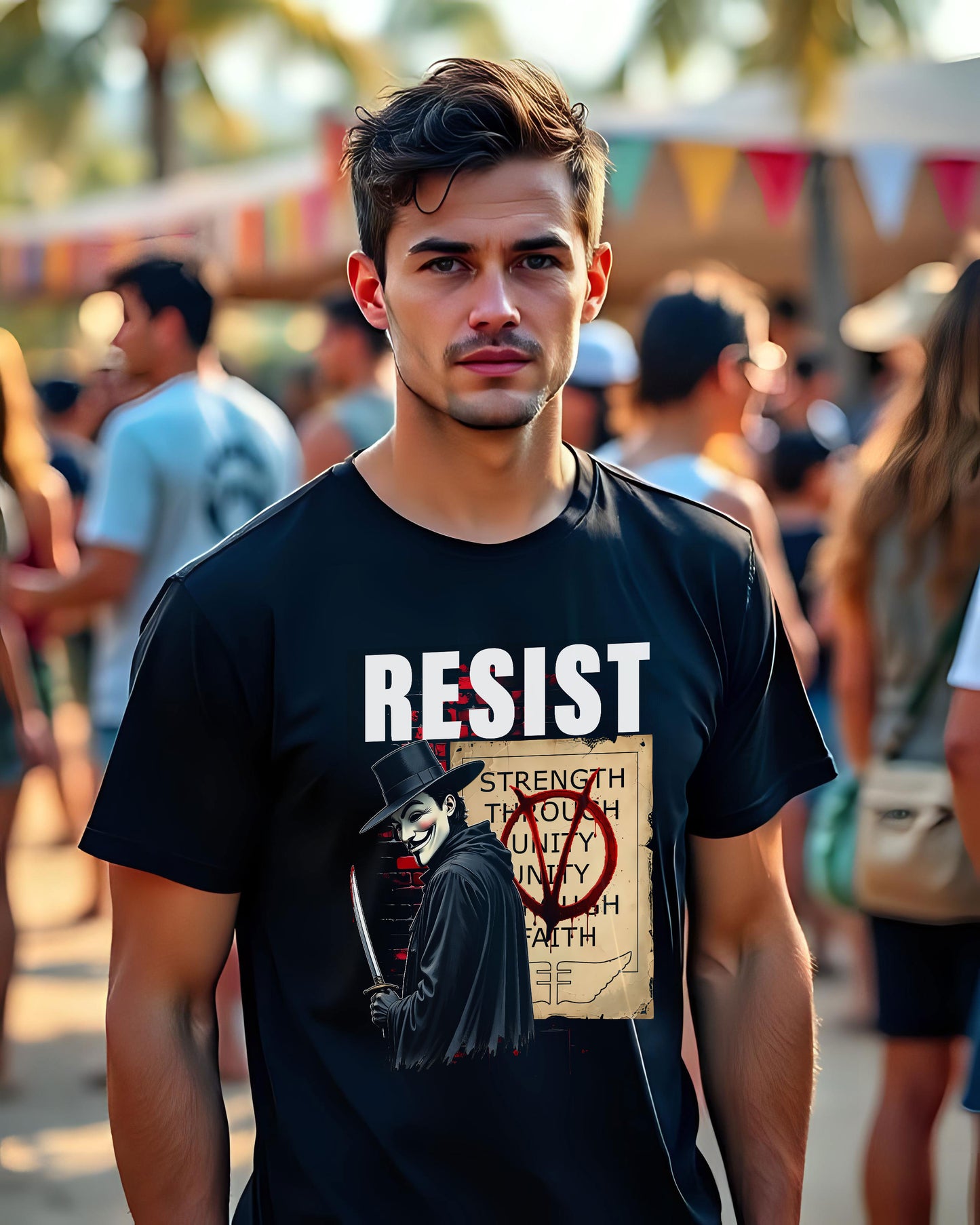 V for Vendetta Resist Unisex T-shirt, Movie Inspired Tee, 100% Cotton Shirt, Resist Rebellion Shirt, Protest Graphic Tee