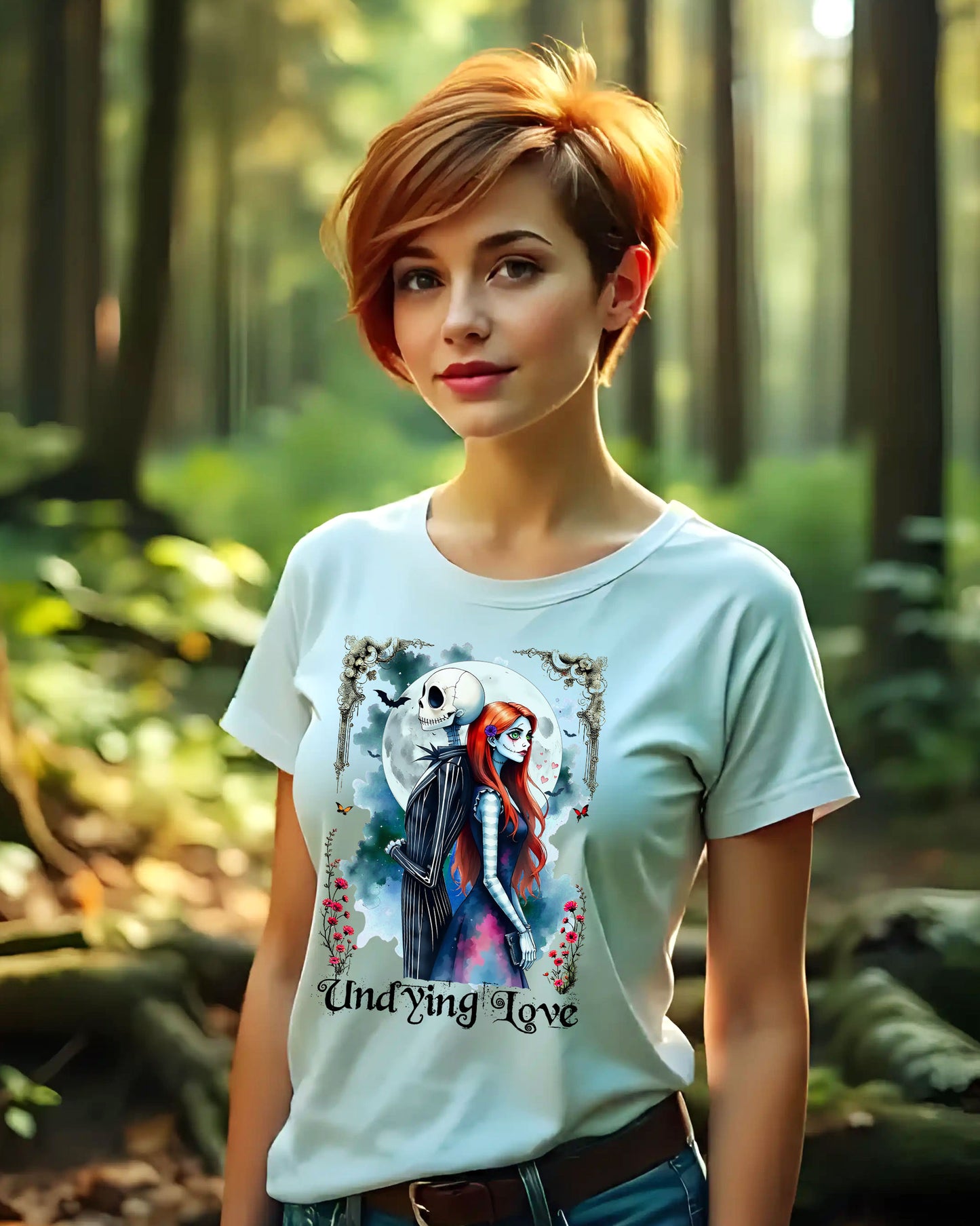Undying Love Unisex Cotton T-shirt, Jack and Sally Halloween Tee, Gothic Love Story Shirt, Halloween Christmas Fan Apparel, Gothic Romance