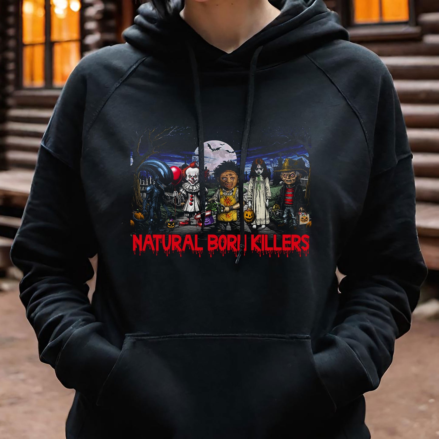 Horror Movie Halloween Parody Hoodie, Freddie, Leatherface, Pennywise, Xenomorph, Scary Movie Nerd Shirt, Horror Film Fan Apparel, Halloween