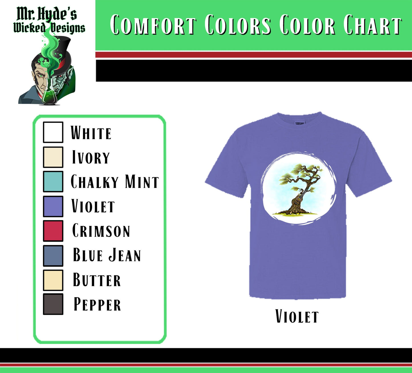 Illustrated Tree with Guitar Trunk T-shirt design. Organic Music is looks awesome on faded Violet Color Comfort T-shirts.