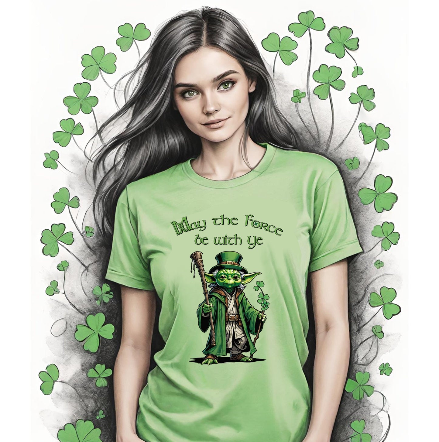 May the Force be with Ye is what Yoda might say if he were a Leprechaun. That is exactly what this Star Wars Holiday T-shirt depicts. This whimsical St. Patricks Day shirt will make you the talk of the town on St, Pattys day.