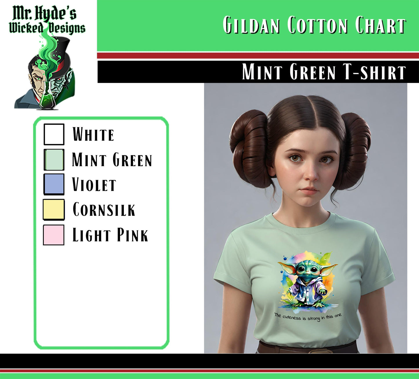 These wonderfully whimsical Grogu t-shirts will be turning heads in these Mint Green Women's T-shirts on soft cotton.