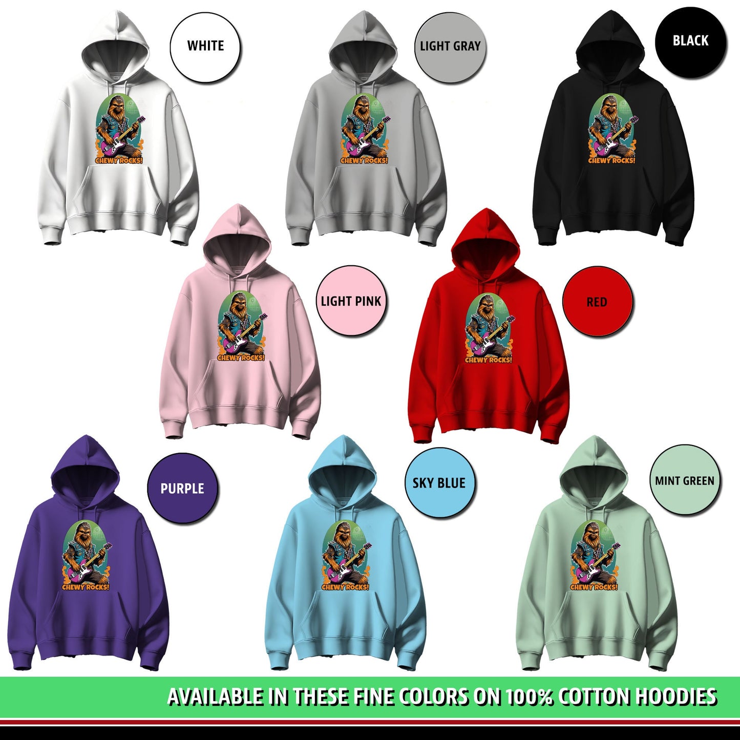 Please use our handy color chart to pick the perfect Hoodie for you. If you do not see your color here, just let us know in the personalization section what you would like and for a small fee we will try to make the perfect hoodie for you!