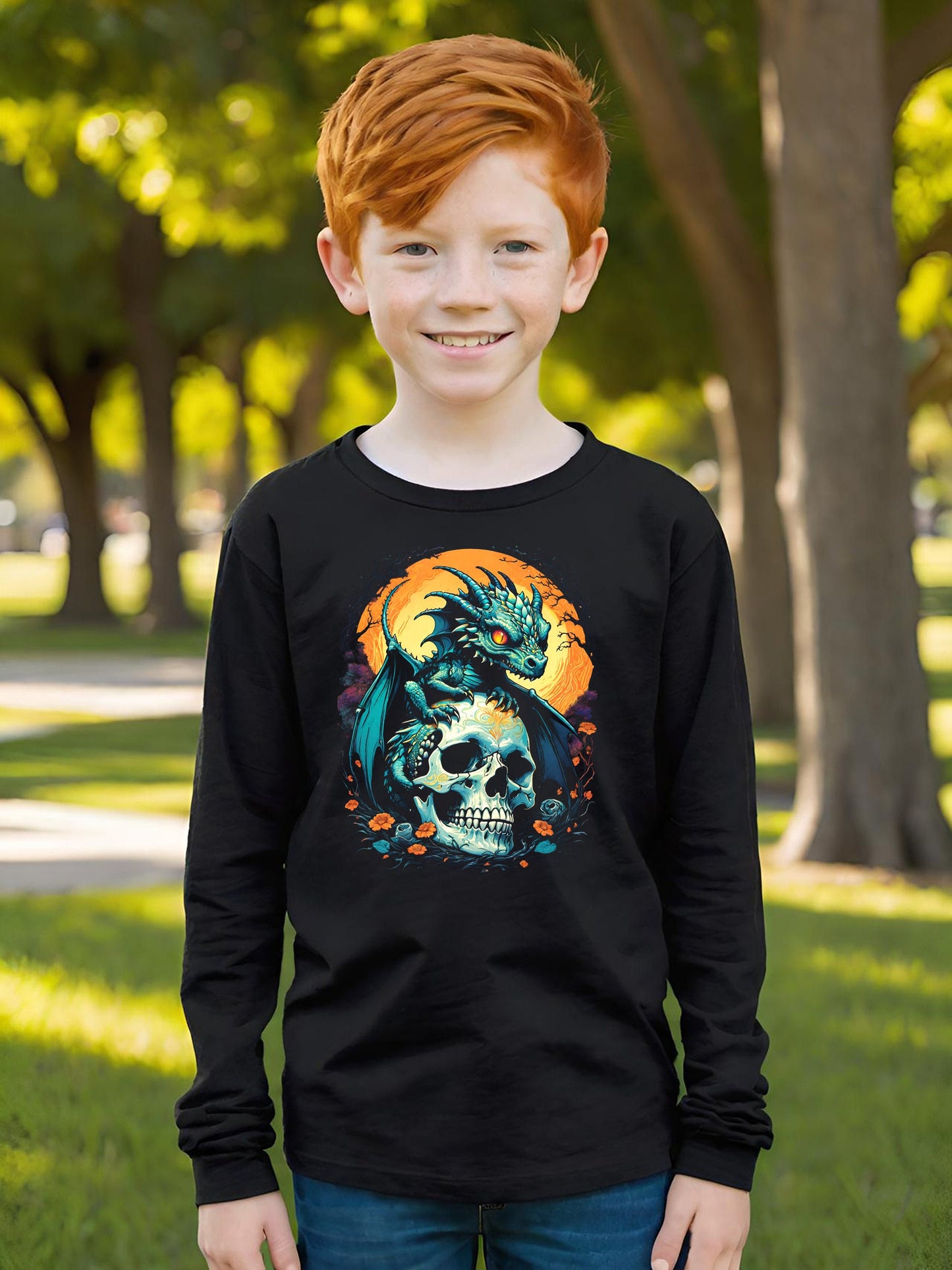 Kids love Dragons. Your Kid will love this wonderful Dragon T-shirt. This design is super colorful and vivid while also being an incredibly soft light design. This Boys Long Sleeve t-shirt will make him the coolest kid on the playground