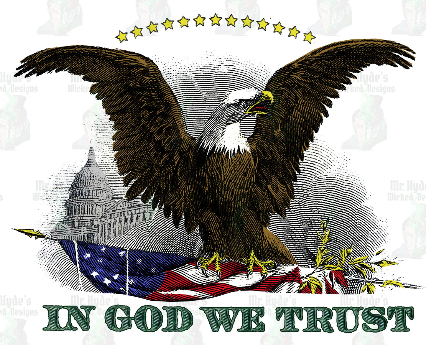 Calling all Patriots! Get your American Eagle t-shirt today and let everybody know how you feel about this America. This t-shirt features a Bald Eagle from an American Silver Certificate, paired with the words In God We Trust.