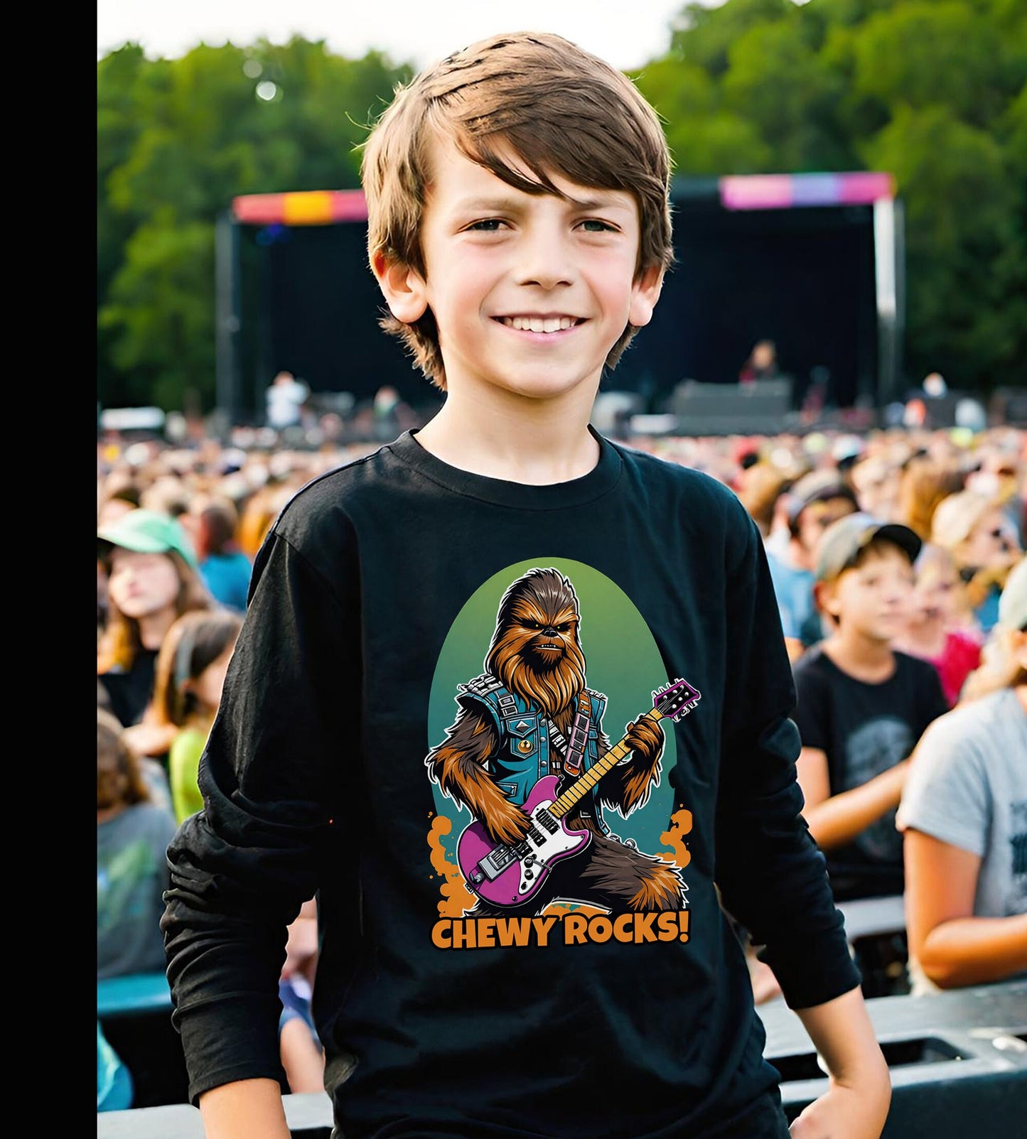This awesome Chewy Rocks t-shirt is a must have for any young Chewbacca fan. This Chewbacca long sleeve youth t-shirt is stunning and will be your favorite girls long sleeve shirt in no time.