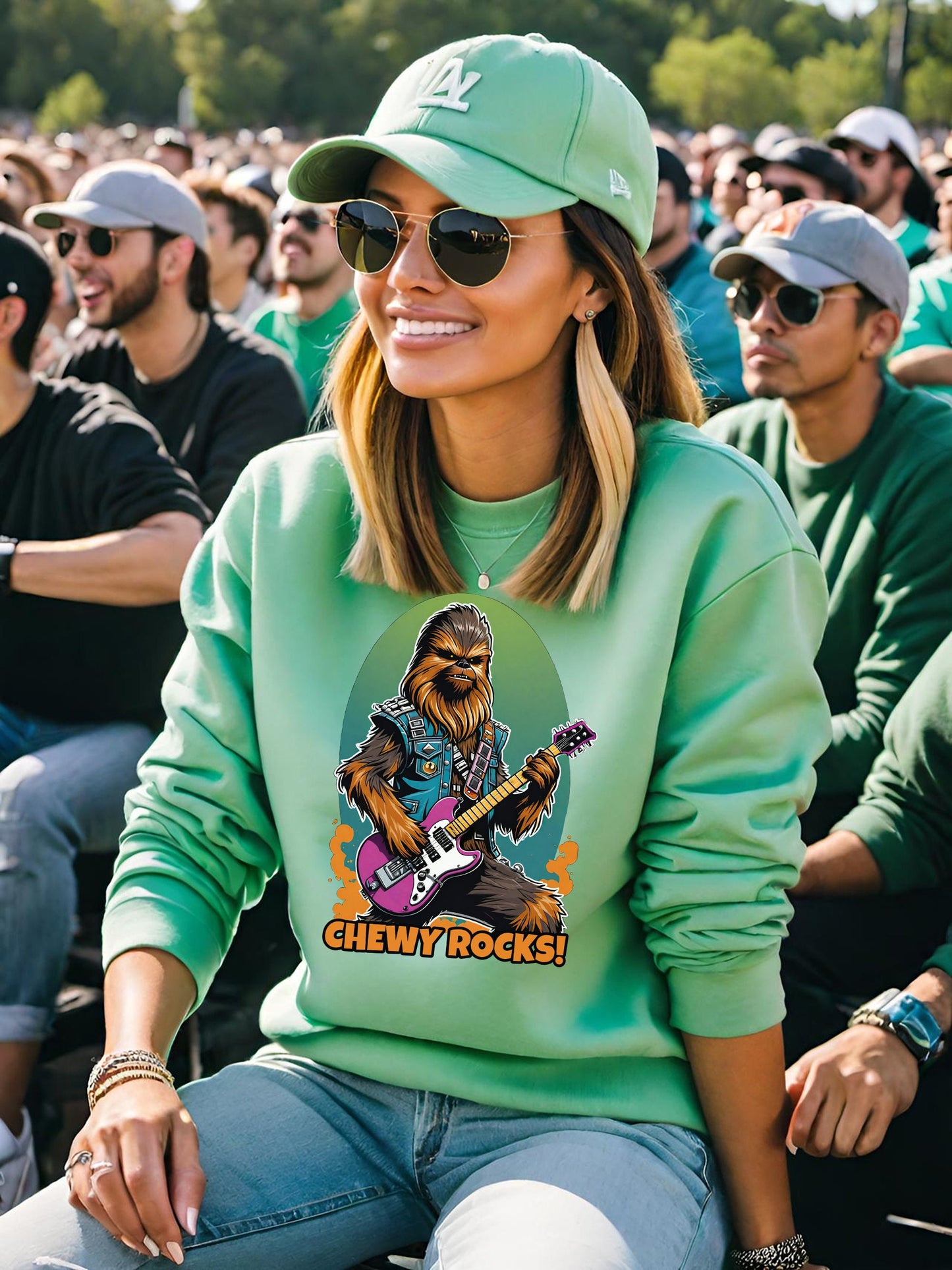 This awesome Chewy Rocks sweatshirt is a must have for any Chewbacca fan. This Chewbacca Sweatshirt is stunning and will be your favorite cool womens sweatshirt in no time. Make all your Star Wars friends jealous with this hip graphic Sweatshirt!