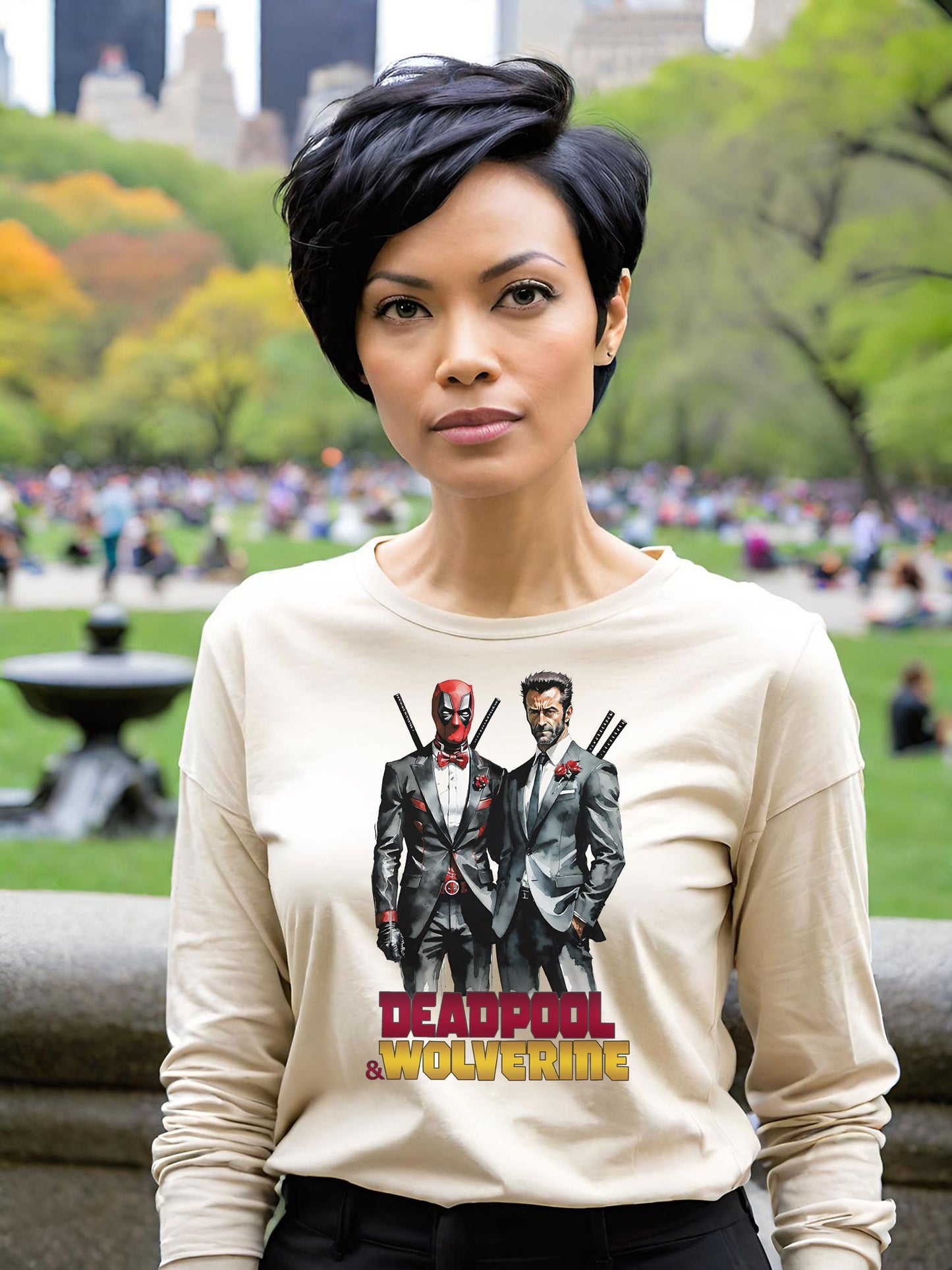 Deadpool and Wolverine t-shirt available in long sleeve t-shirts for men and women, as well as ladies Bella canvas t-shirts. Get your Deadpool 3 t-shirt today just in time for the Deadpool 3 movie. Available in Unisex Long Sleeve Cotton t-shirts.